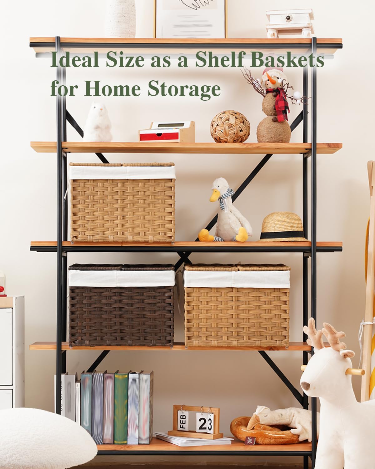 Lid Woven Wicker Baskets / Natural / 35l-15.7l*11.8w*11.8h