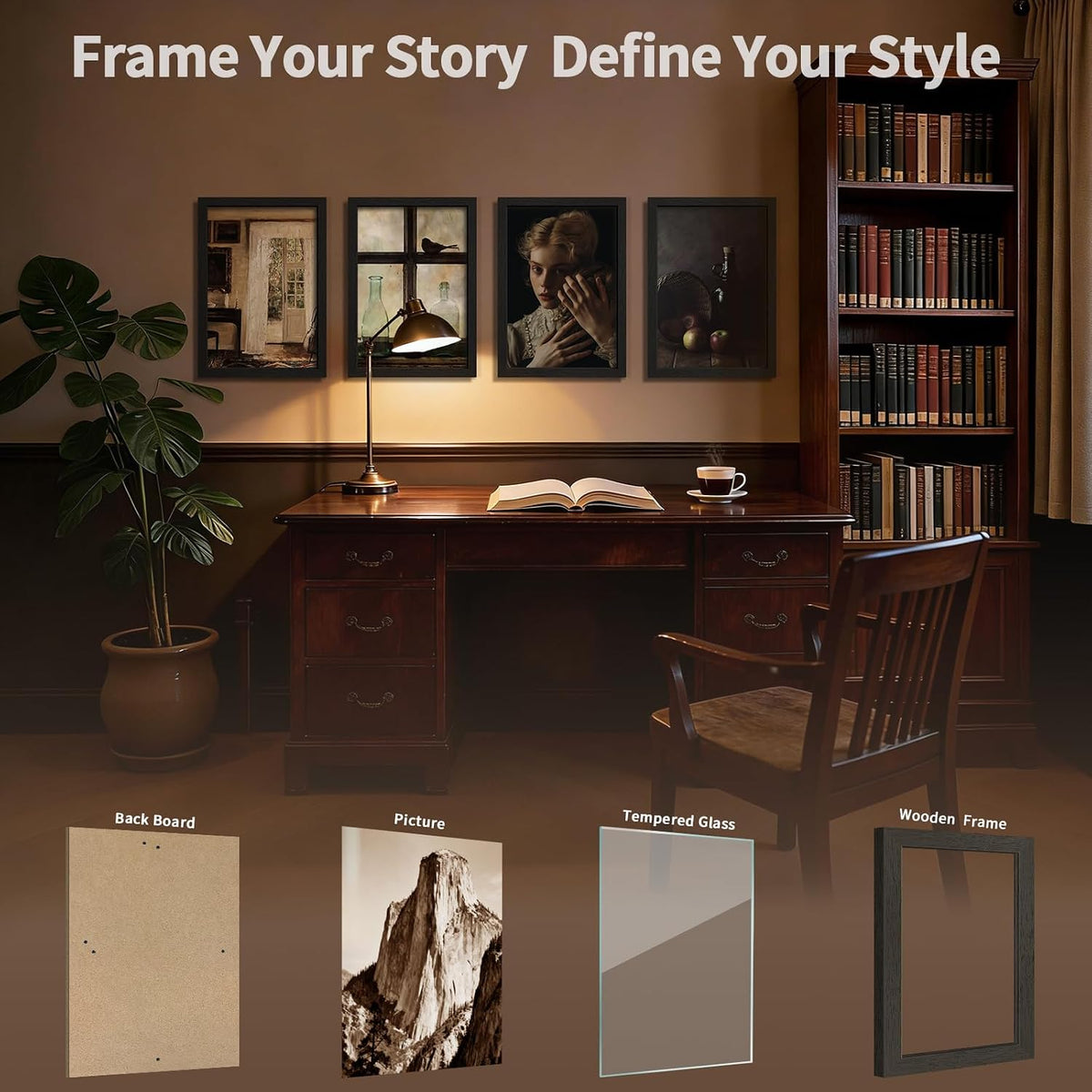 13x19 Picture Frame 4 Pack, Black Solid Wood, Gallery Wall Hanging | Thick & Wide Border, HD Tempered Glass, Vertical