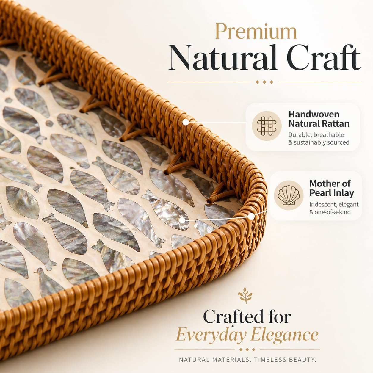 Woven Rattan Tray / Natural / Set of 3