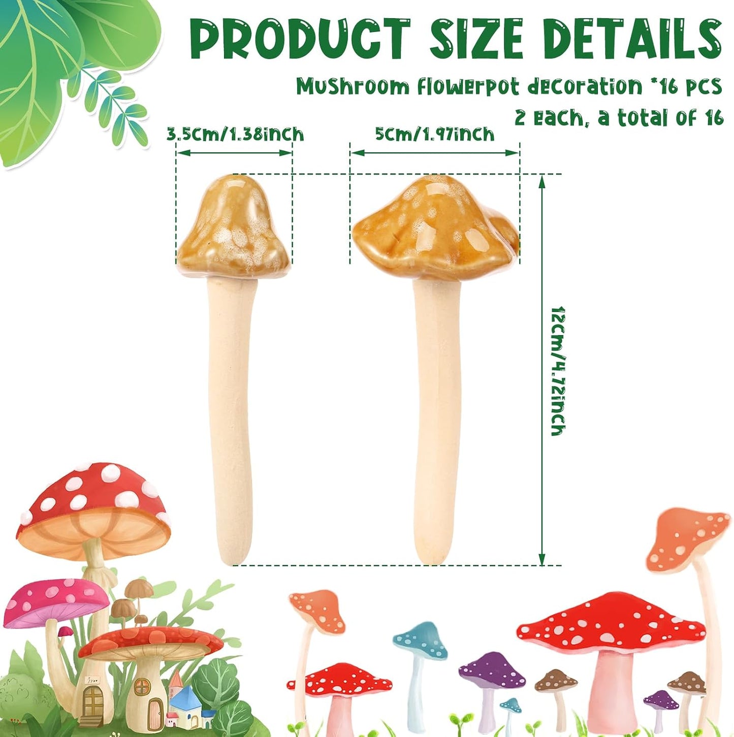 Ceramic Garden Mushrooms / Set of 16