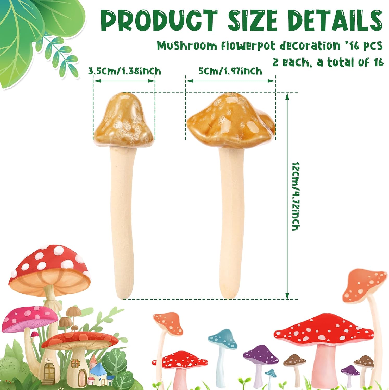 Ceramic Garden Mushrooms / Set of 16