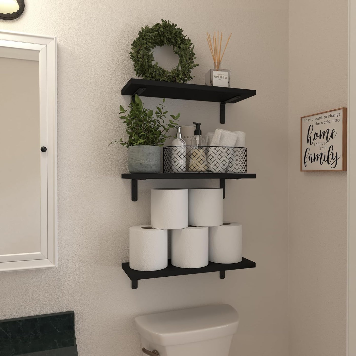 Wood Floating Shelves / 16.5 Inch / Black / Set of 6