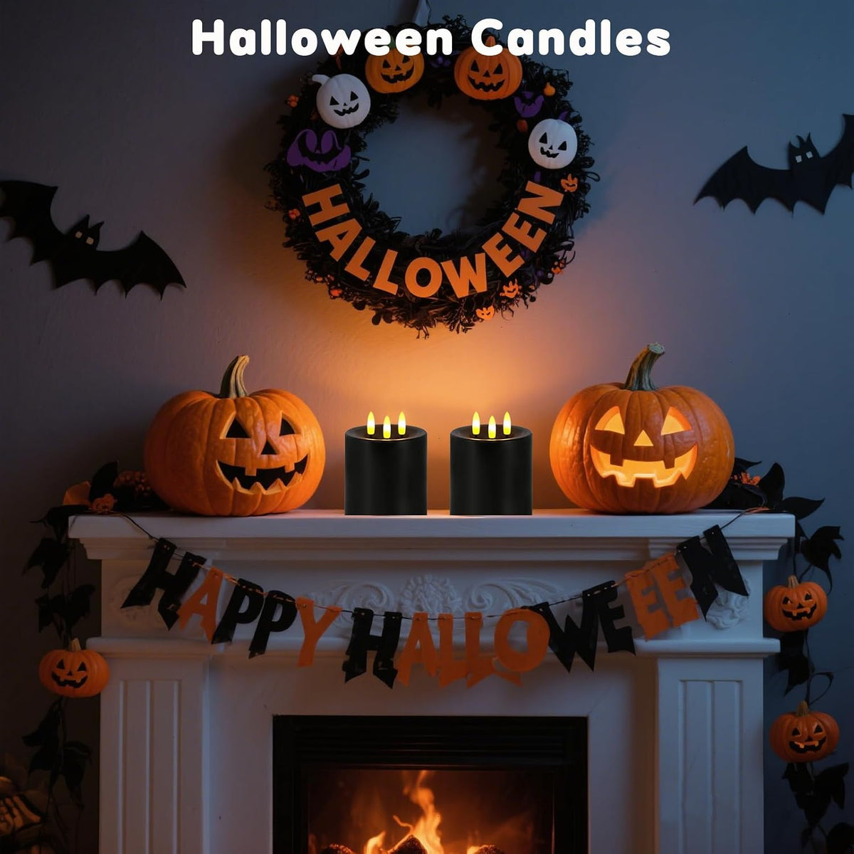Large 3 Wick Flameless Candles Set of 2, 4"x4" Flickering LED Candles with Remote & Timer, Dimmable Real Wax Electric