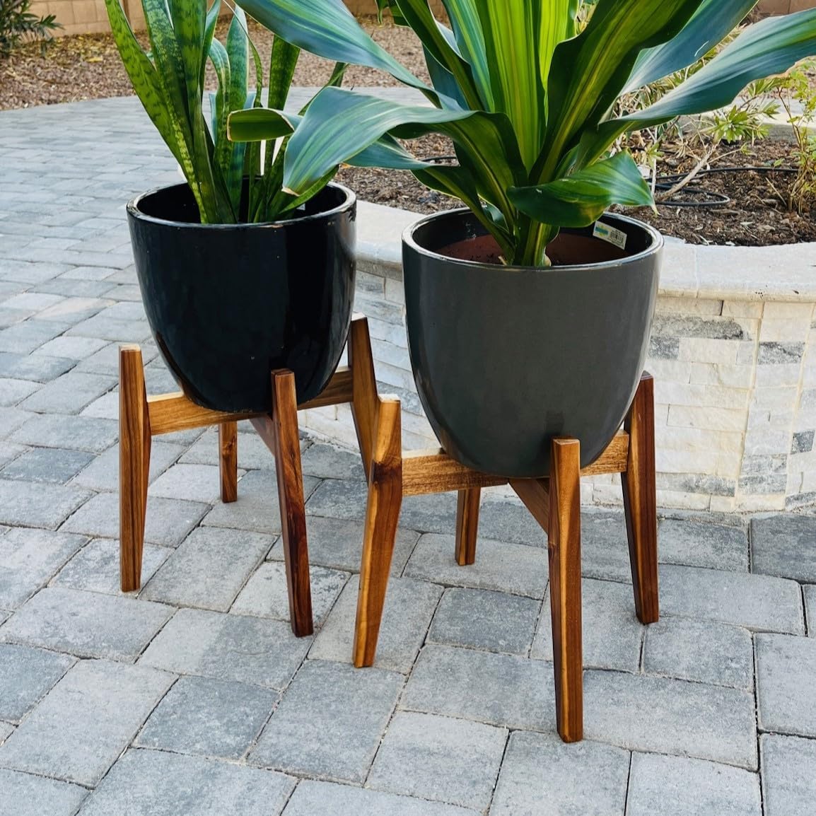 Wooden Plant Stand Indoor, Mid Century Planter Stand, Acacia Wood, 11 Inch | Furniture-grade acacia wood plant stand