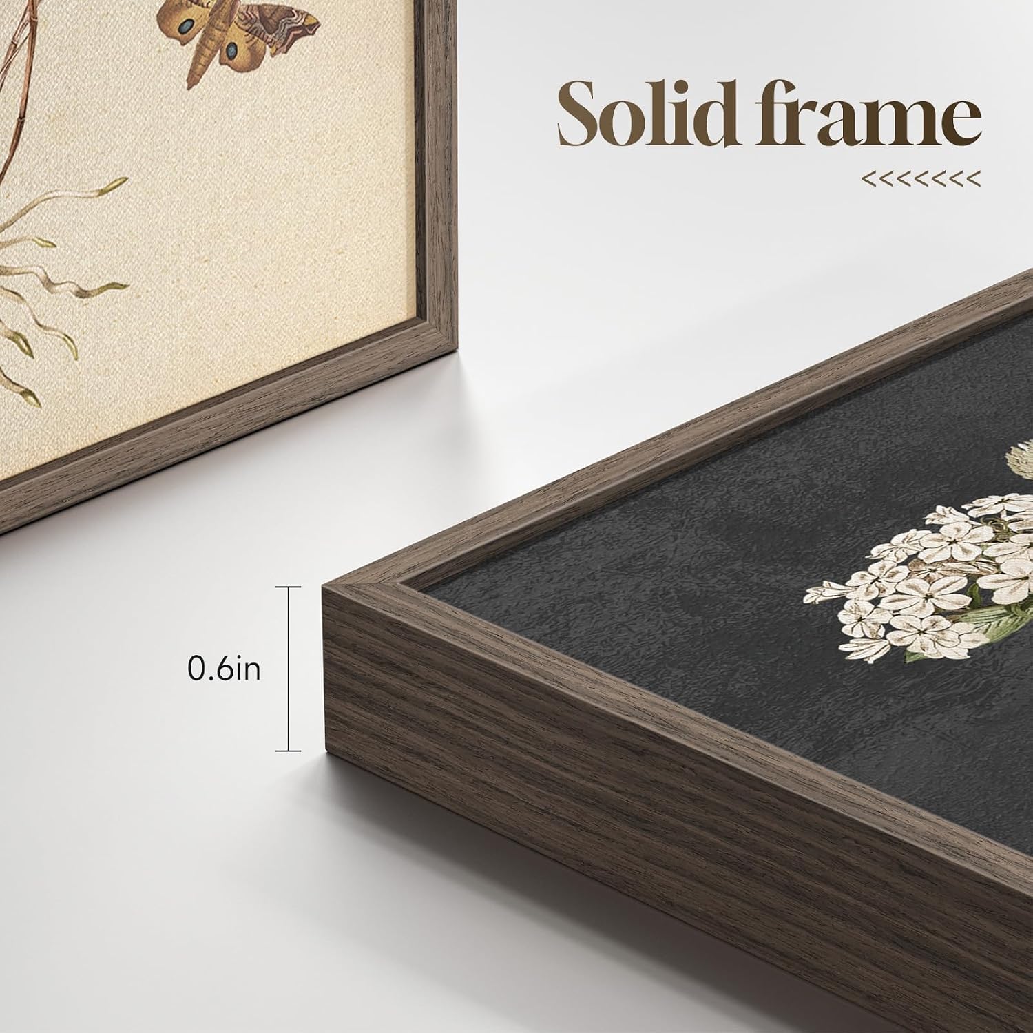 Neutral Flower / 11" W x 14" H x / Vintage - Walnut Framed / Set of 4