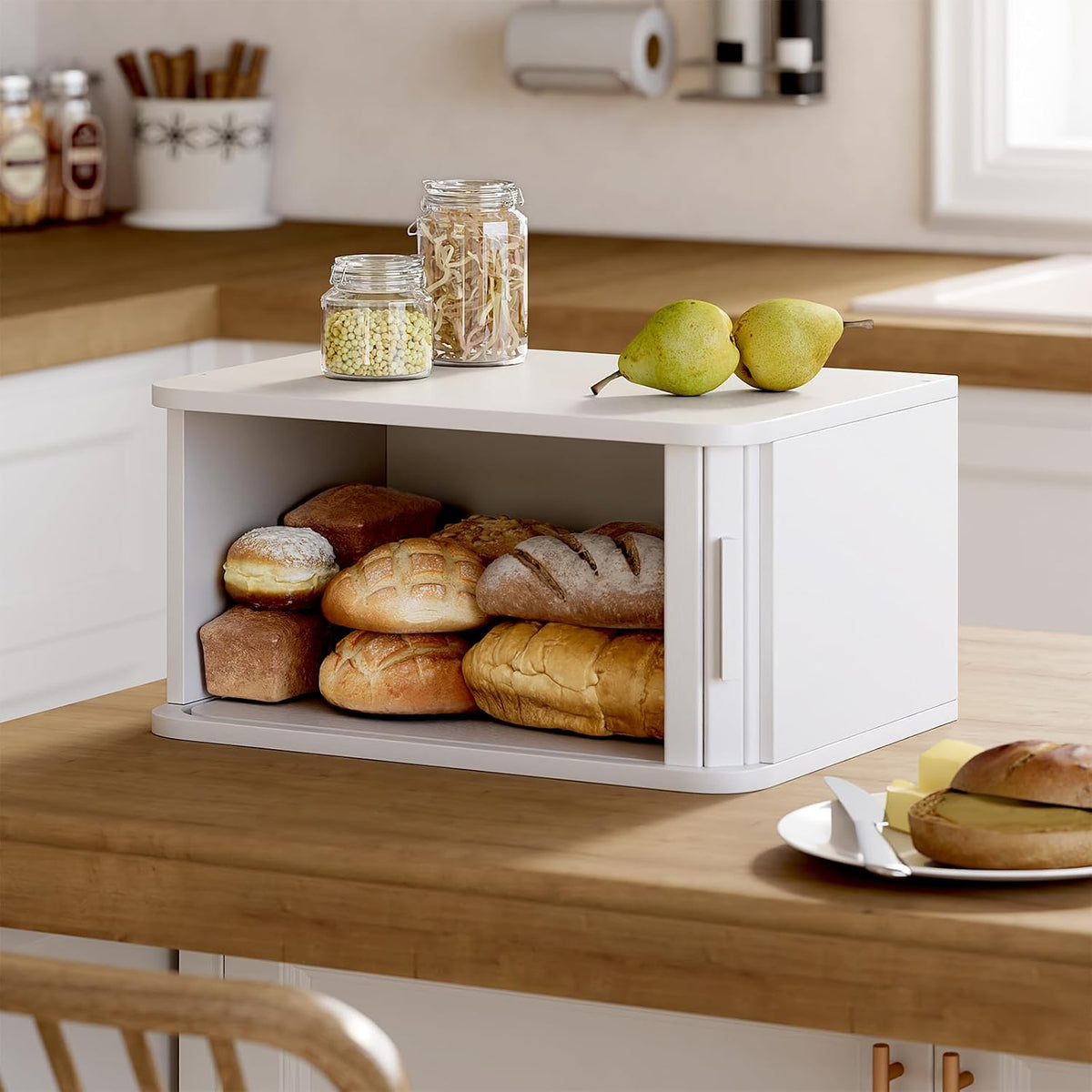 WOWLIVE Roll Top Bread Box for Kitchen Countertop, Bamboo Bread Storage | Airtight Bread Containers, Large Bread Bin