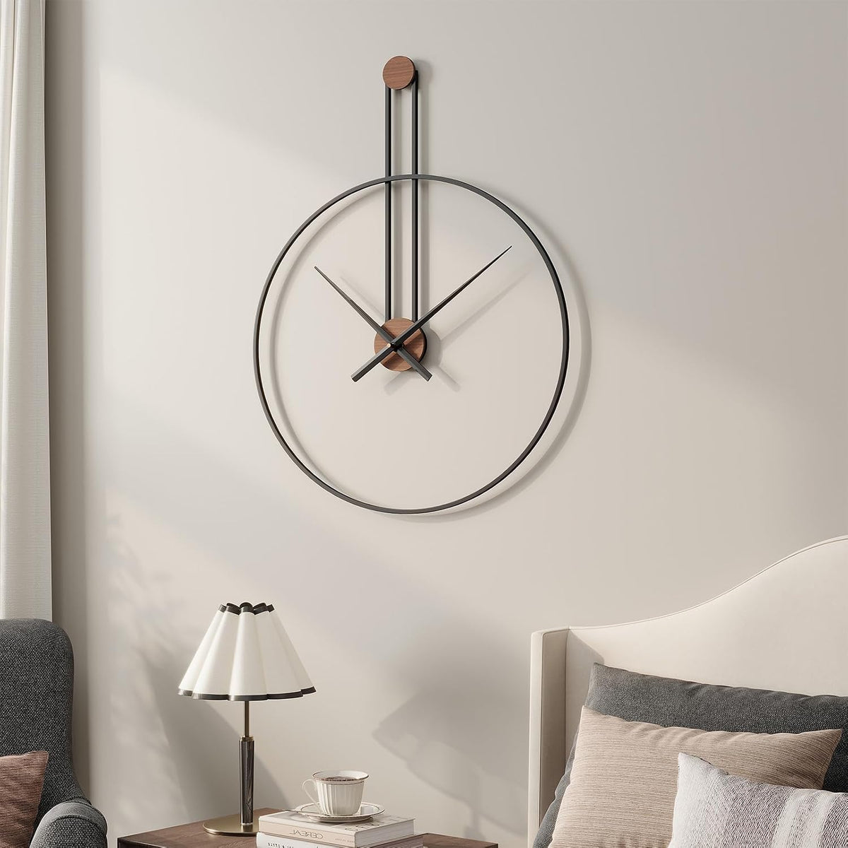 Cuspin 16 Inch Wall Clock, Modern Black Metal Clocks for Living Room | Silent non ticking, battery operated, open frame