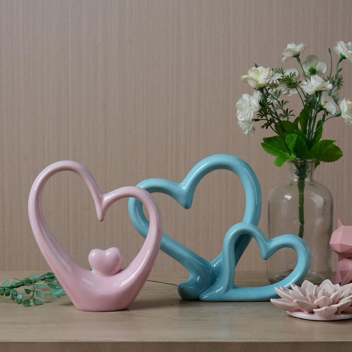 Heart Statue Figurine Modern Art Sculpture Romantic Home Decor Ceramic Ornament Gift