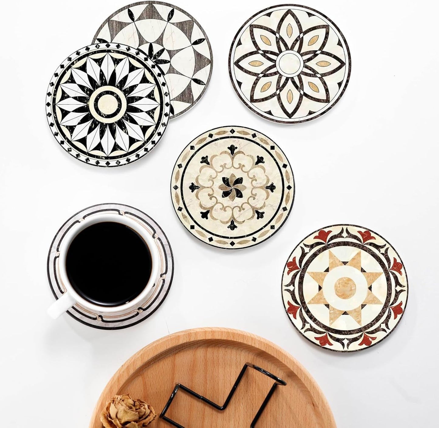 Holder / Ceramic Absorbent Coaster for Drinks / Set of 6