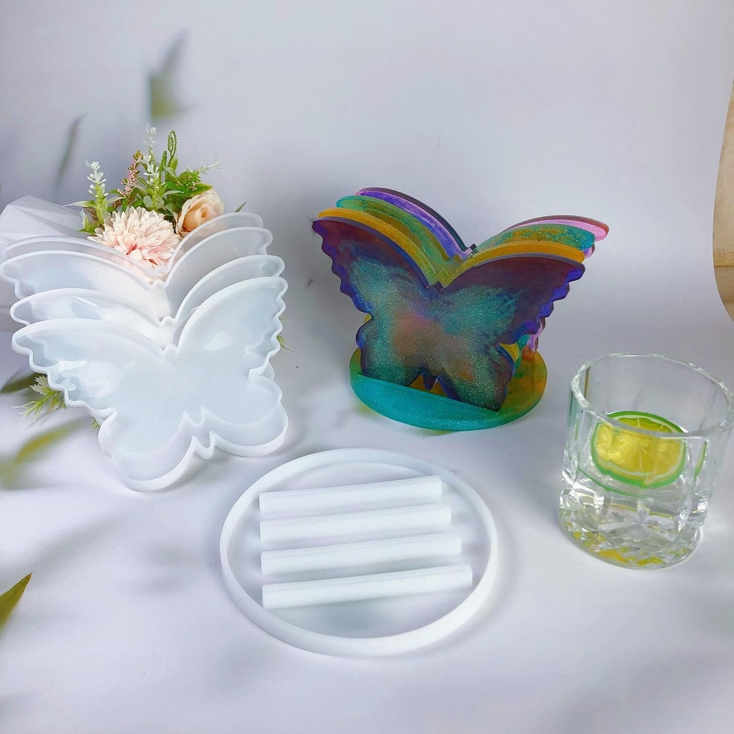 Butterfly Coaster Resin Mold Set / Red