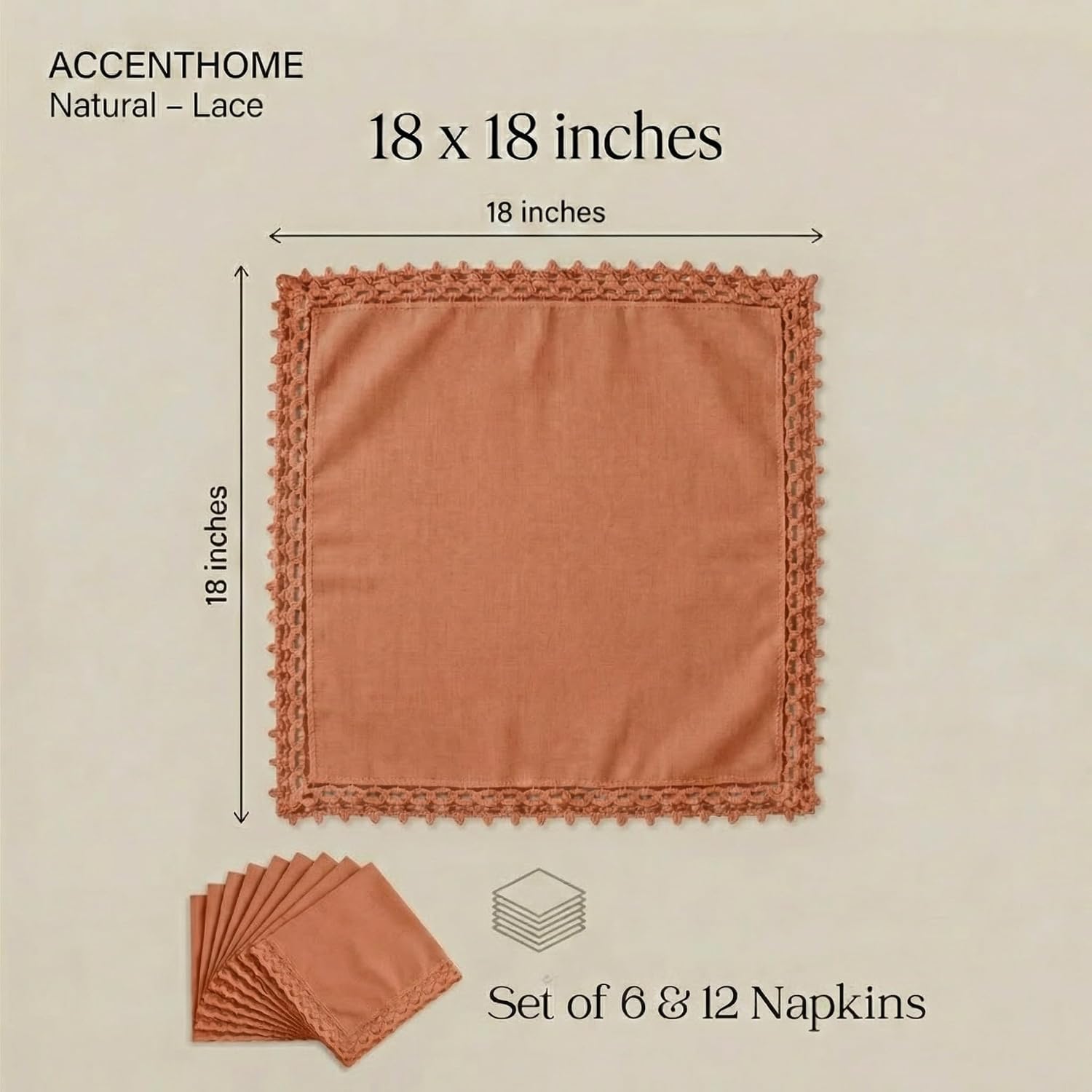 ACCENTHOME Rust Cloth Napkins Set of 12 18x18 inch Cotton Linen Dinner Napkins - Washable Soft Premium Hotel Quality