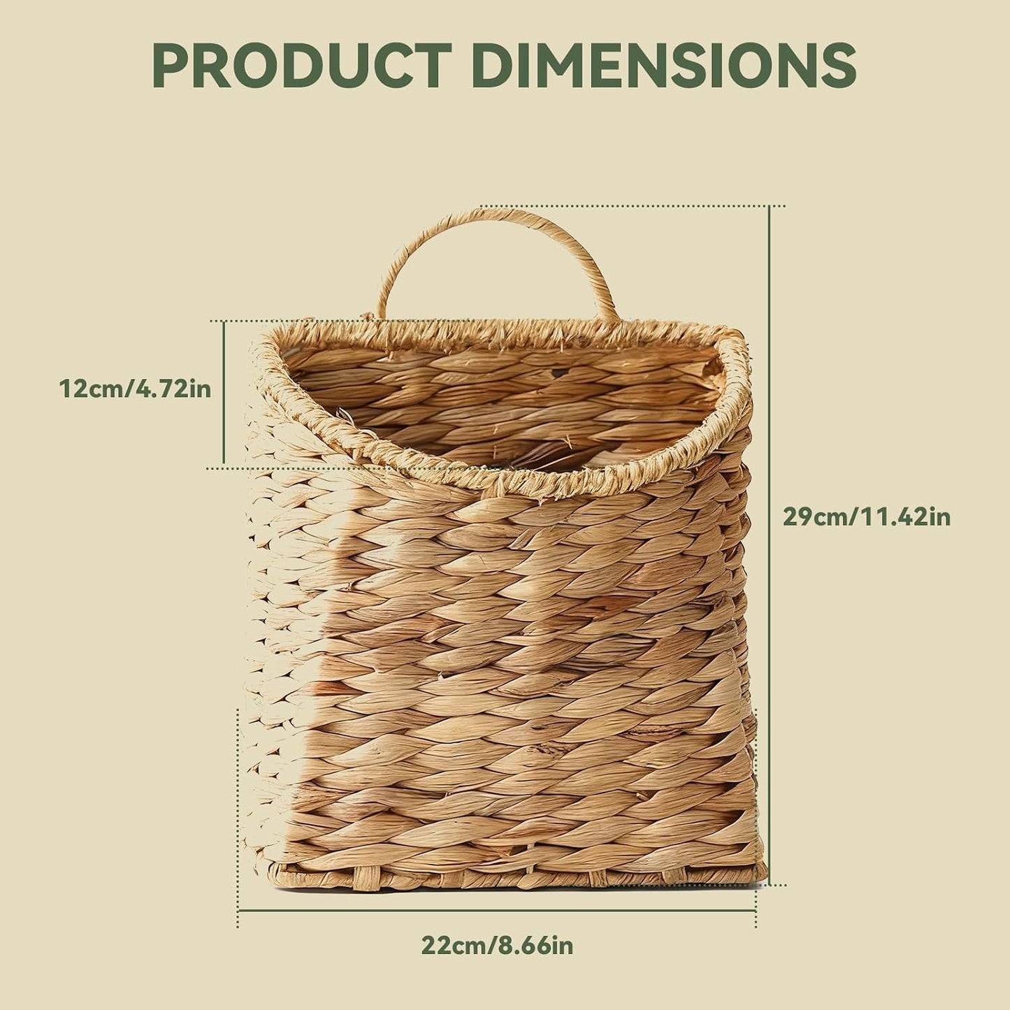 Woven Hanging Wall Baskets Water Hyacinth Hanging Wall Flower Basket Wicker Handmade Rattan Flower