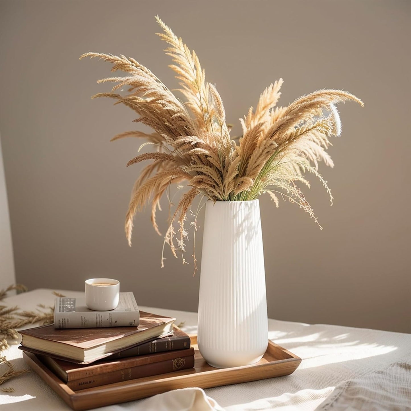 Modern Ceramic Vase / Stripes / White