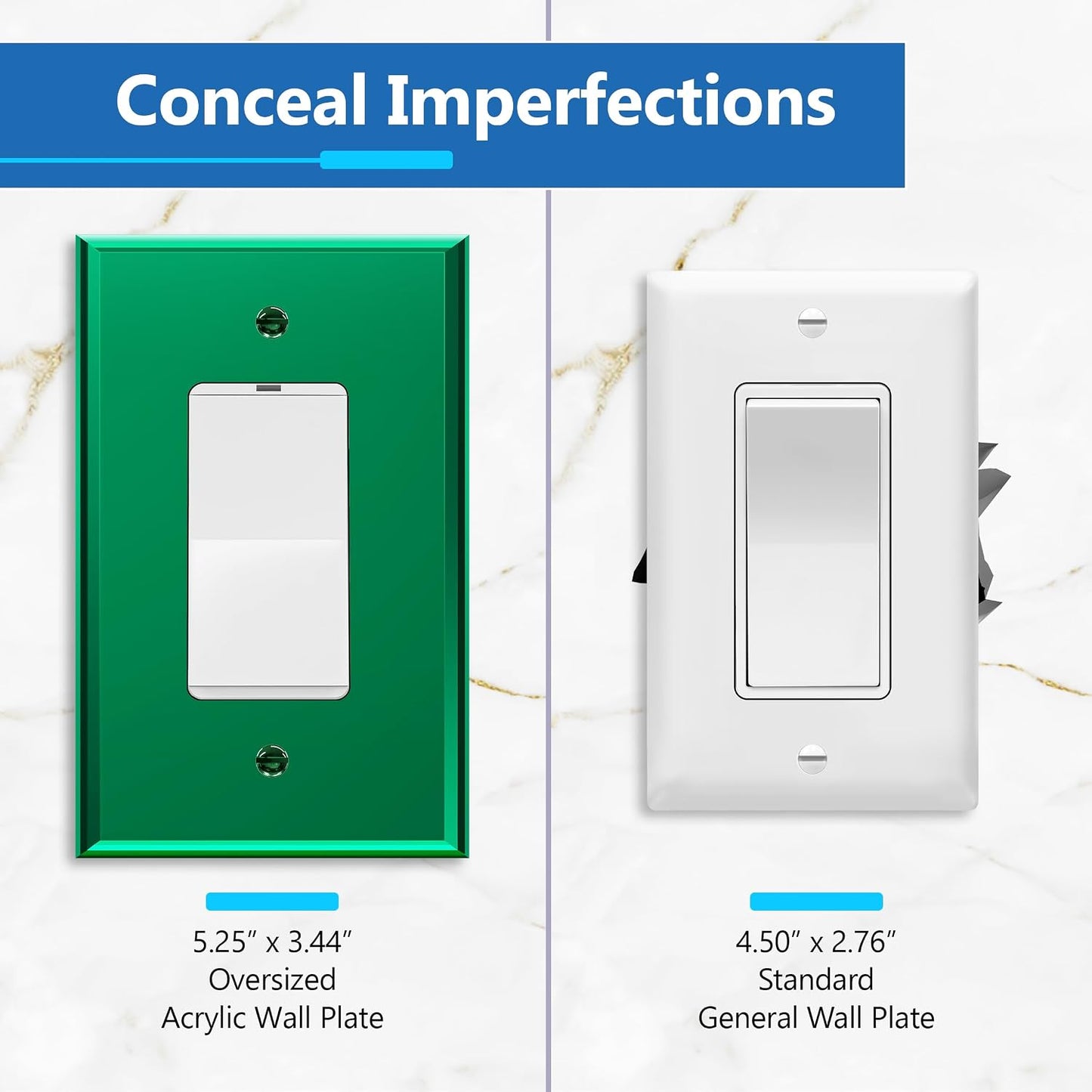 LIDER Decorator Wall Plate, Temperature/Impact Resistant, Mirrored, 5-Pack | Reflective, Plexiglass Outlet/Light Switch