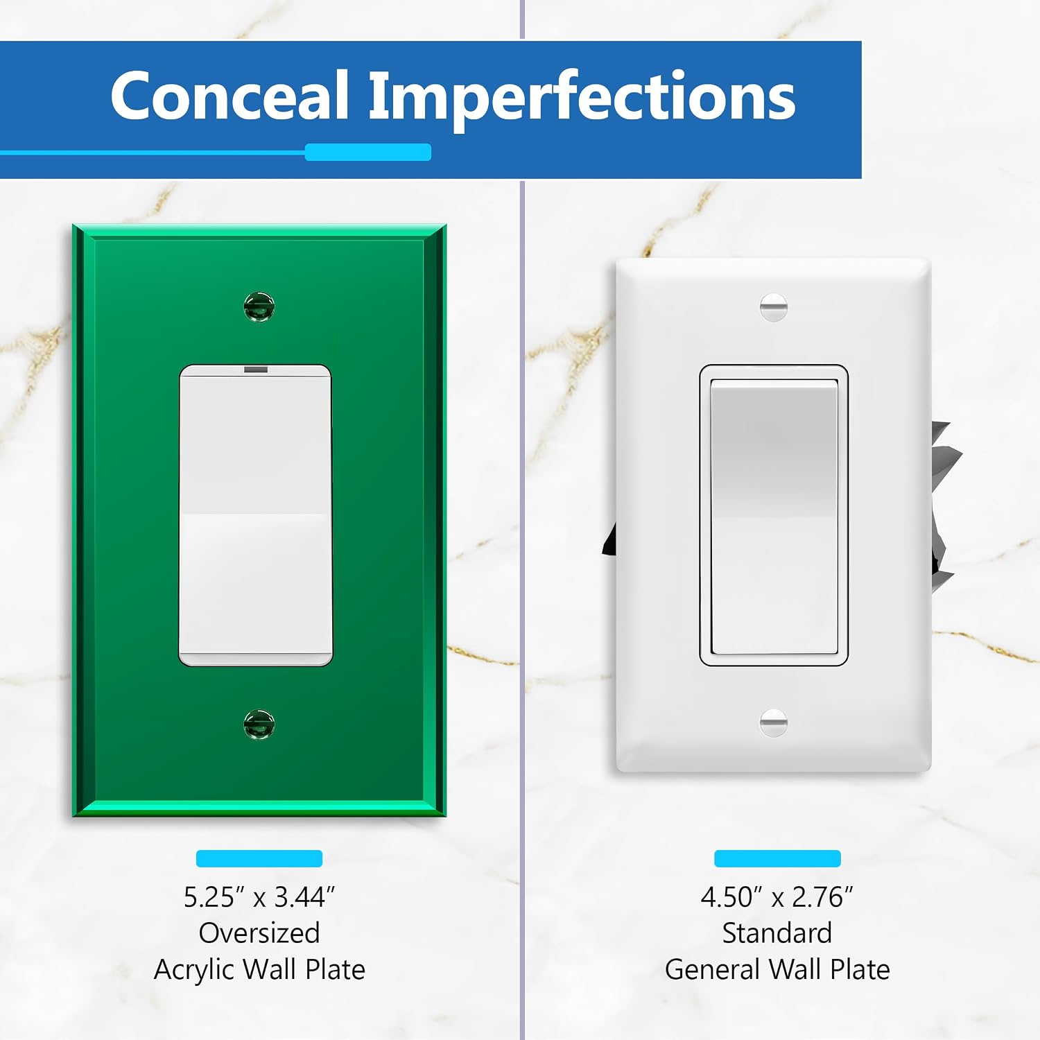 LIDER Decorator Wall Plate, Temperature/Impact Resistant, Mirrored, 5-Pack | Reflective, Plexiglass Outlet/Light Switch