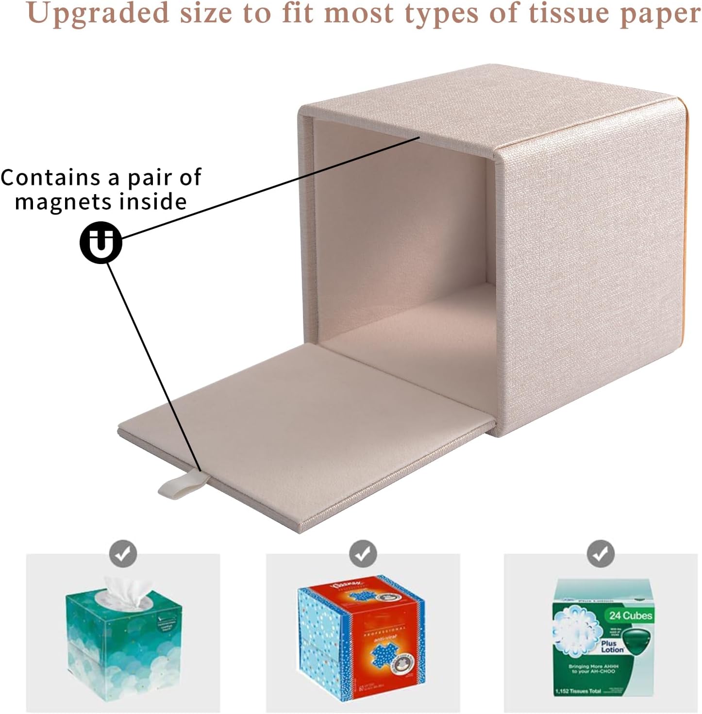 Linen Square Tissue Box Cover / Beige Linen Texture