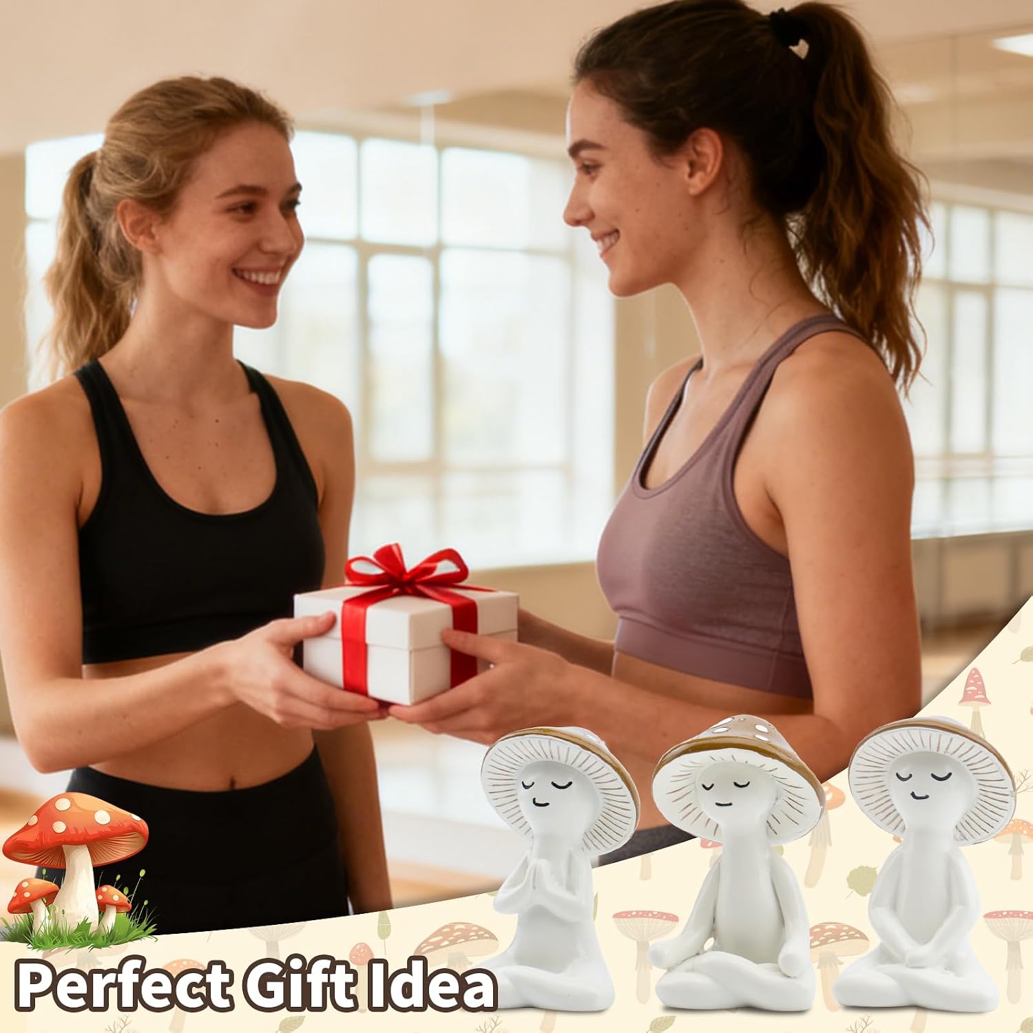 Yoga Figurines for Desk / Mushroom / Set of 3