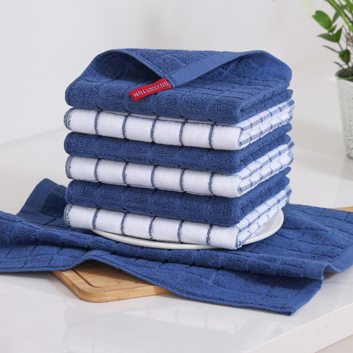 Homaxy Premium Cotton Kitchen Dish Cloths 12"x 12", 12 Pack, Navy Blue | Natural Ring Spun 390 GSM Dish Rags, Super