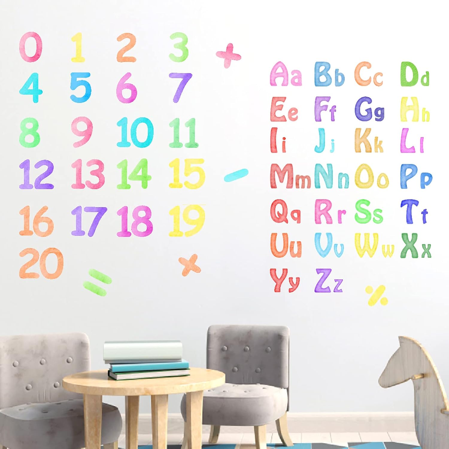 Number Alphabet Wall Decals Letters Wall Decal Alphabet ABC Learning Stickers Colorful / Watercolor
