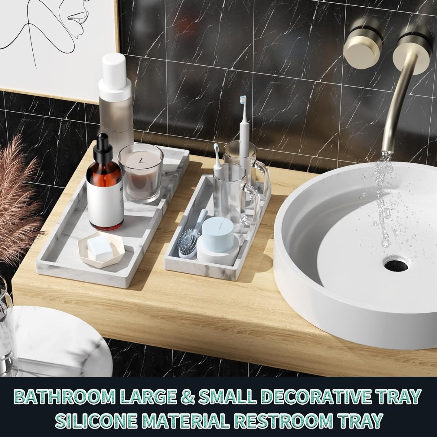 Bathroom Vanity Tray / *marble Gray / Set of 2