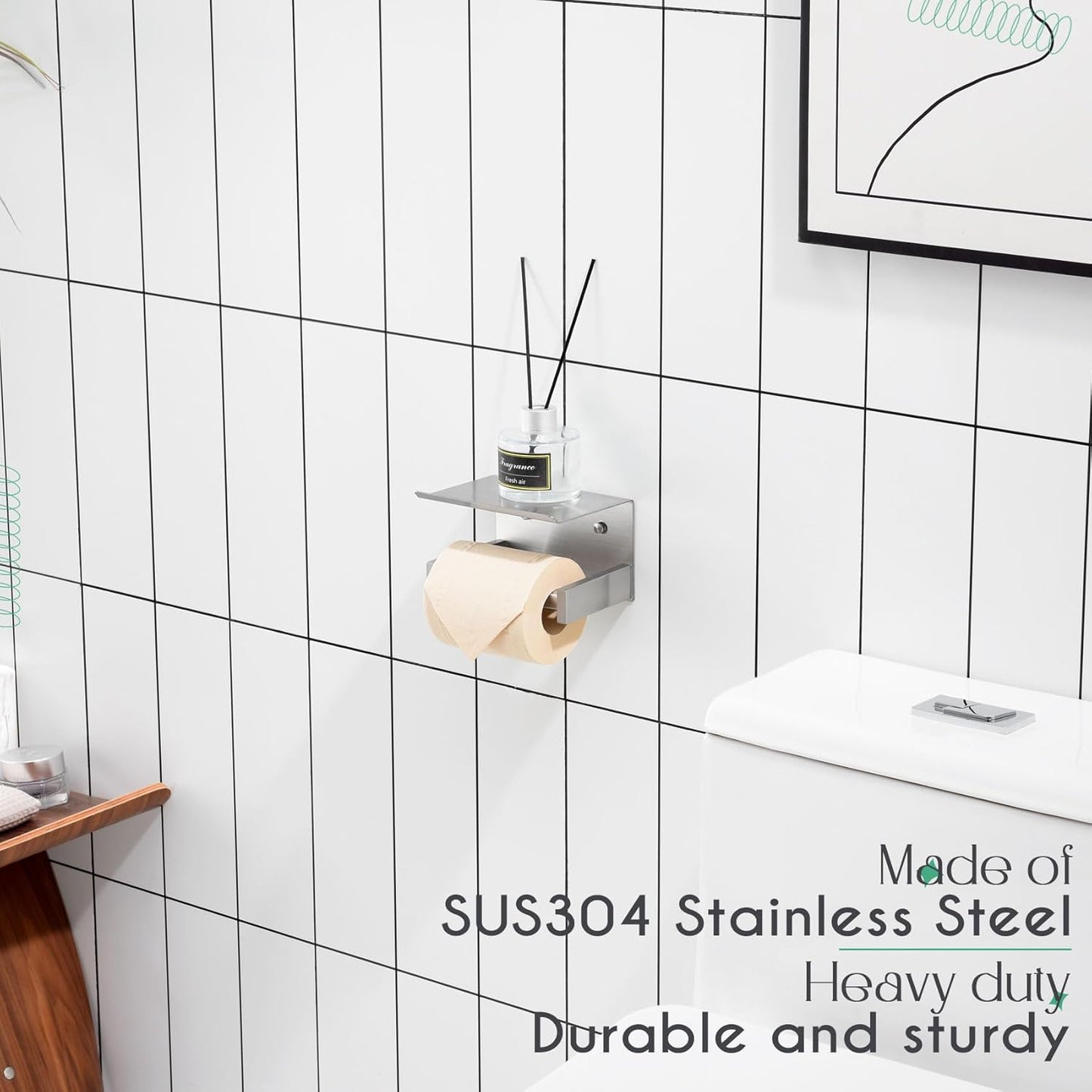 KOKOSIRI Roll Paper Holder Spring Loaded Bathroom Toilet Paper Holder Tissue Paper Holder with Shelf Wall Mounted