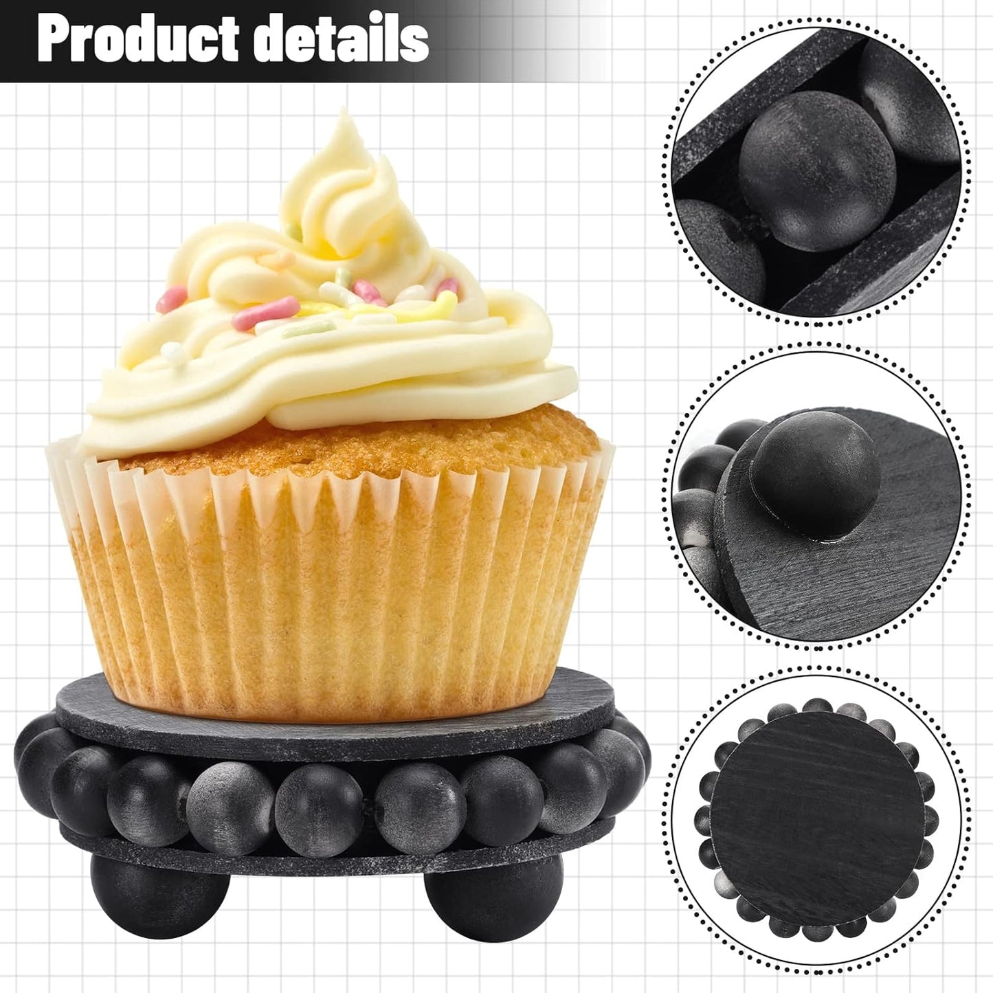 Wooden Risers for Displays Round Wood Riser Distressed Wood Risers / Black / 3.94 Inch / Set of 2