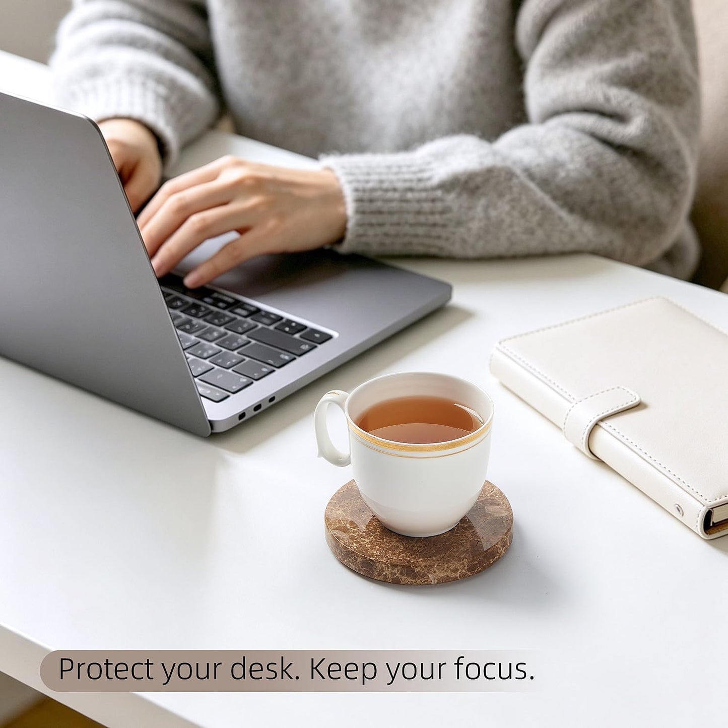 Round Stone Coasters / Dark Brown / 3.93in*3.93in / Set of 4