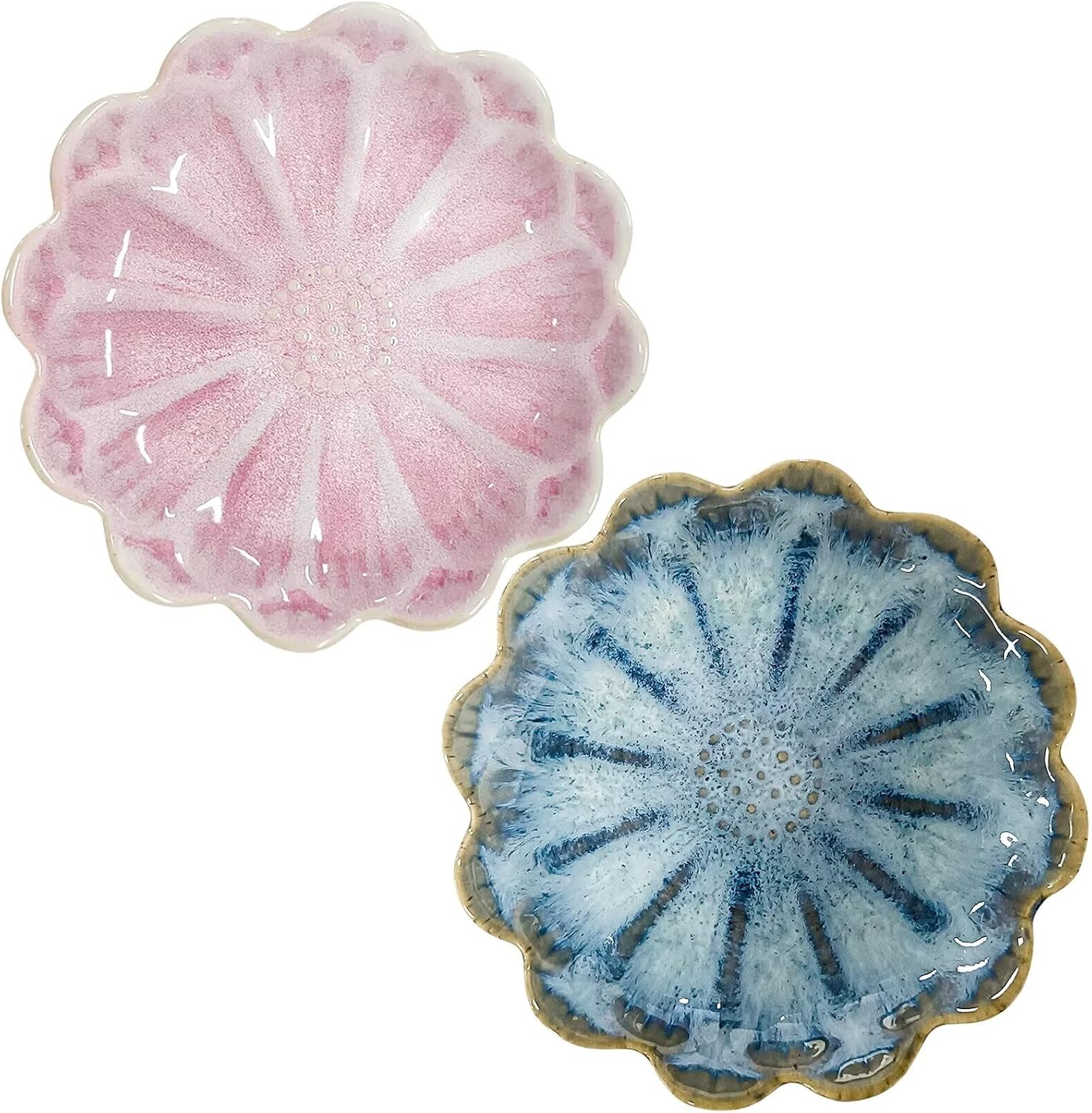 Lotus Ceramic Jewelry Tray / Retro Blue & Pink