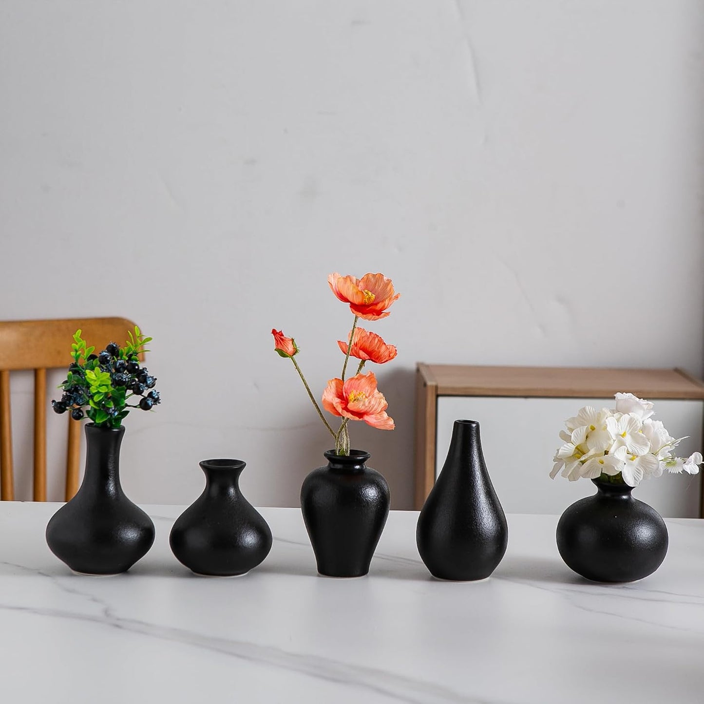 Black Ceramic Bud Vase / Small Black Vase / Set of 5