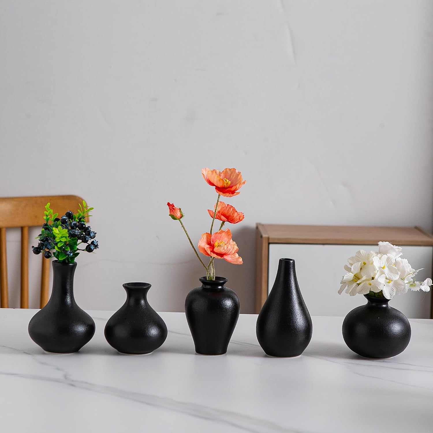 Black Ceramic Bud Vase / Small Black Vase / Set of 5