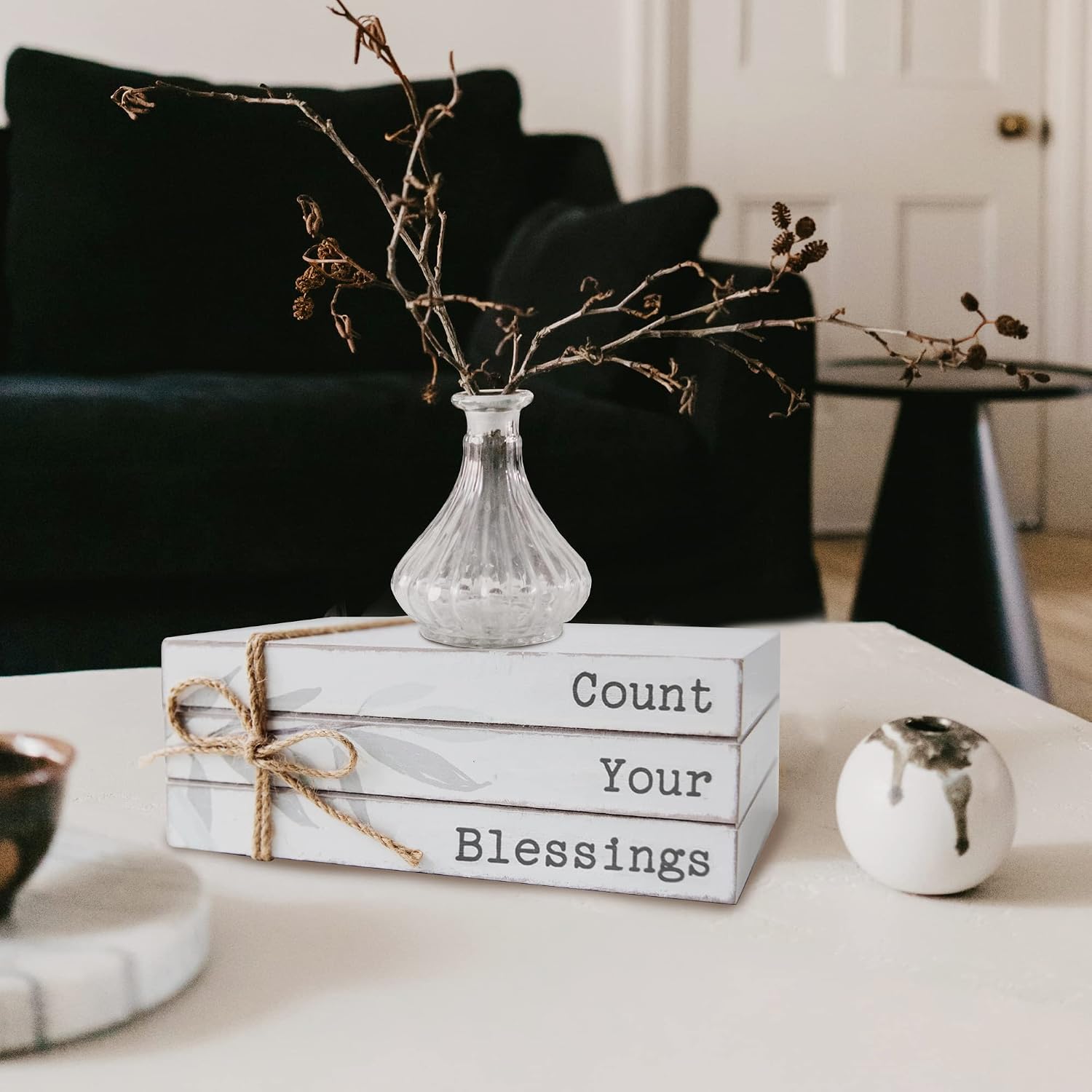 GENMOUS Faux Decorative Books Set / Bless / White