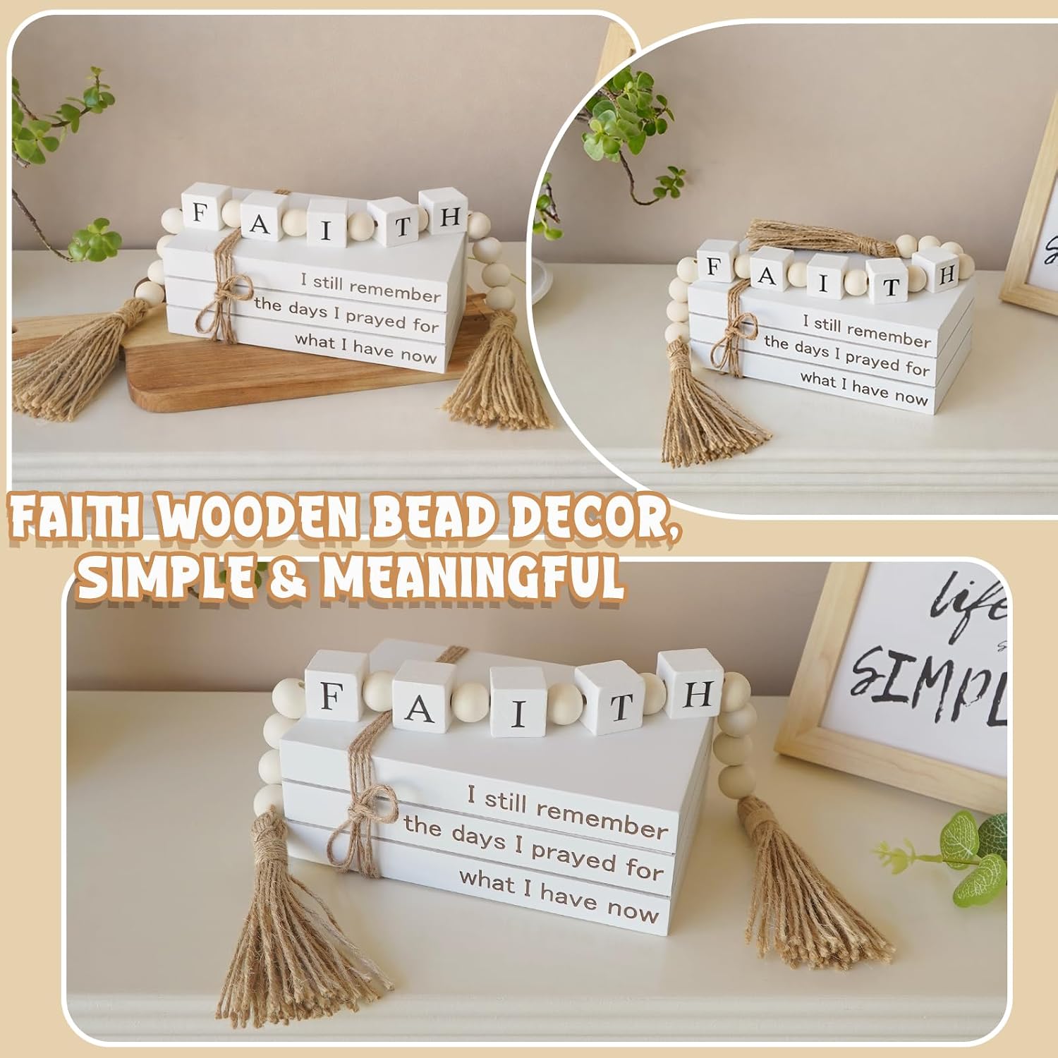 Farmhouse Fake Decorative Books Wooden Box / White