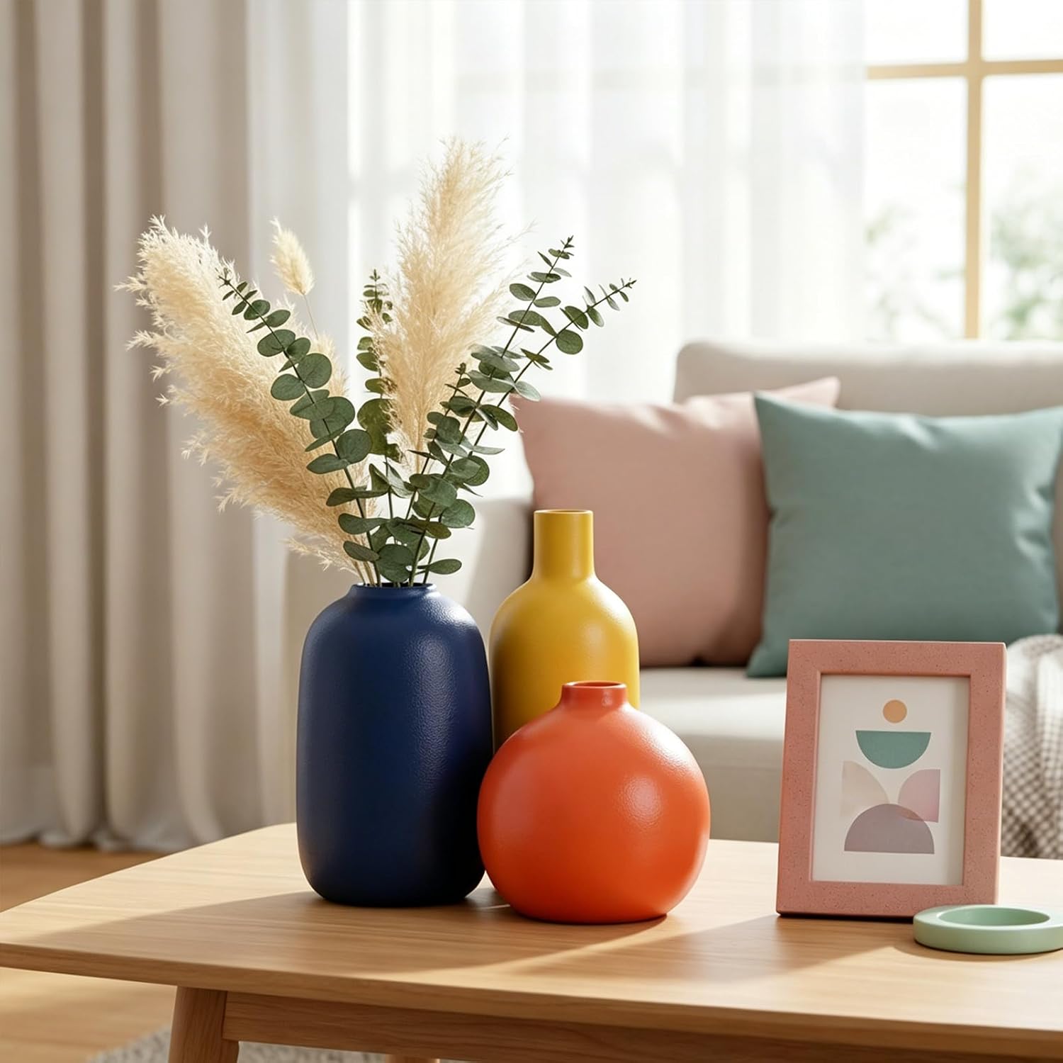Colorful Ceramic Vase Set / A / Orange
