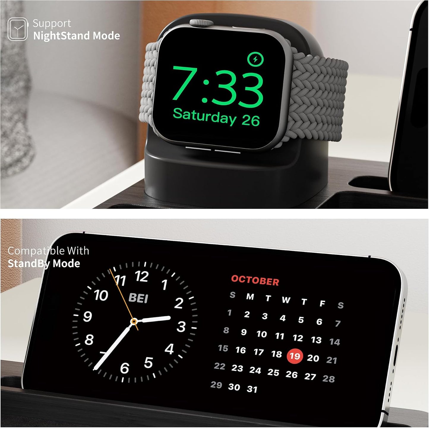 AFOOYO Wooden Watch Band Organizer - Charger Stand Compatible with All Apple Watch Series and Watch Bands Display Watch