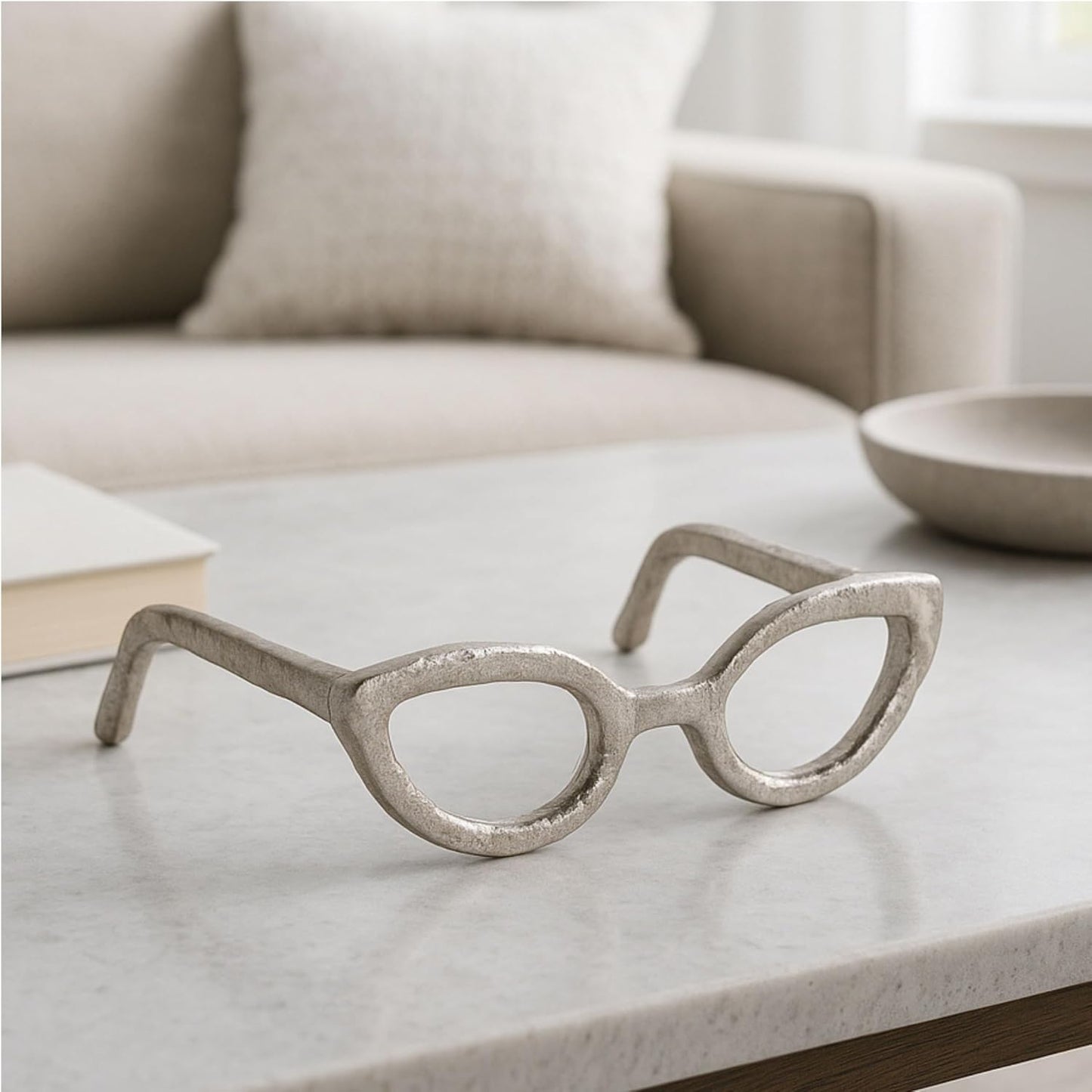 Aluminum Sculpture Modern Home Decor Ornament / Silver Cateye / 3" H