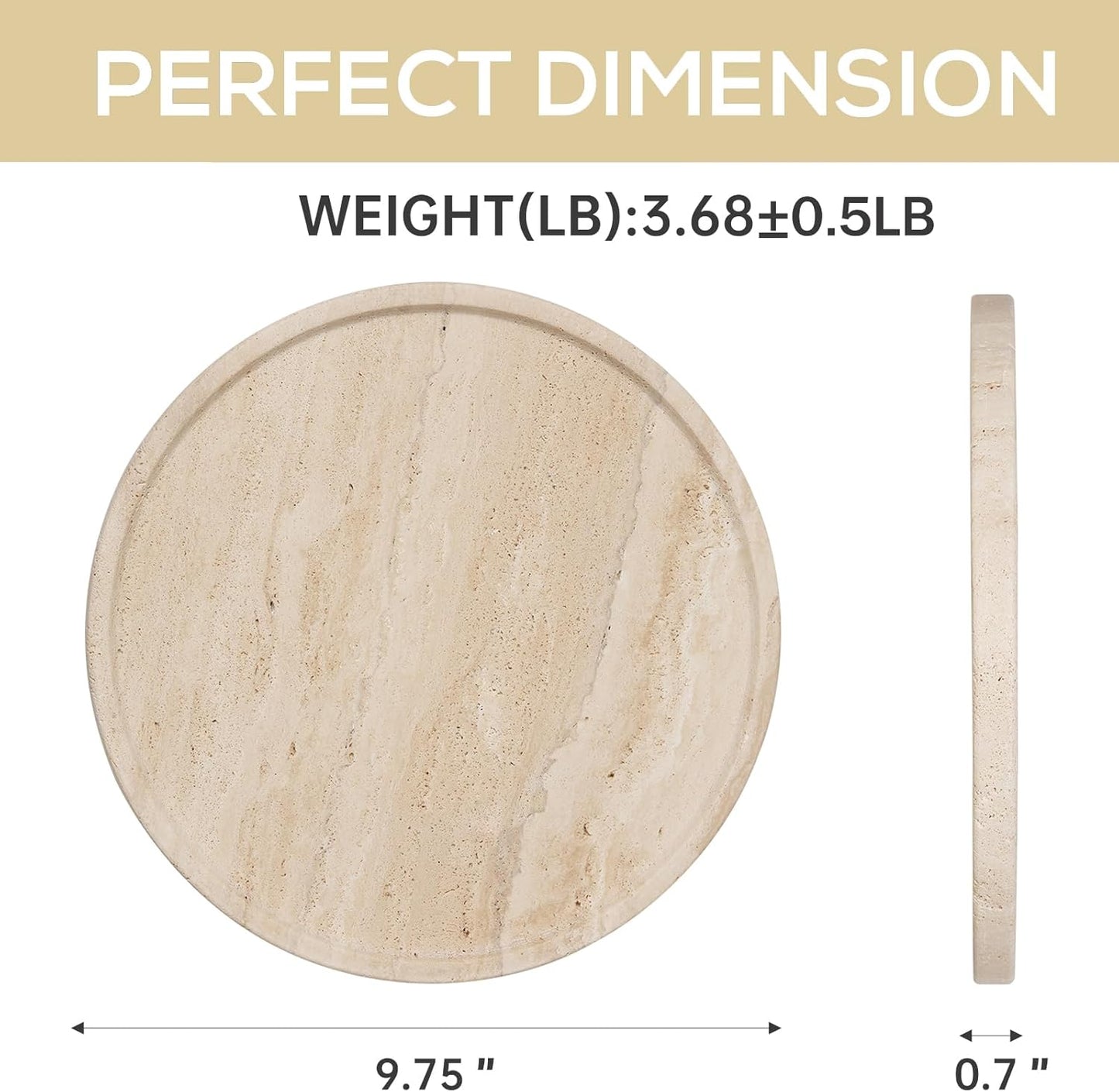Round Serving Tray / Travertine Beige / 9.8 / 10 Inch