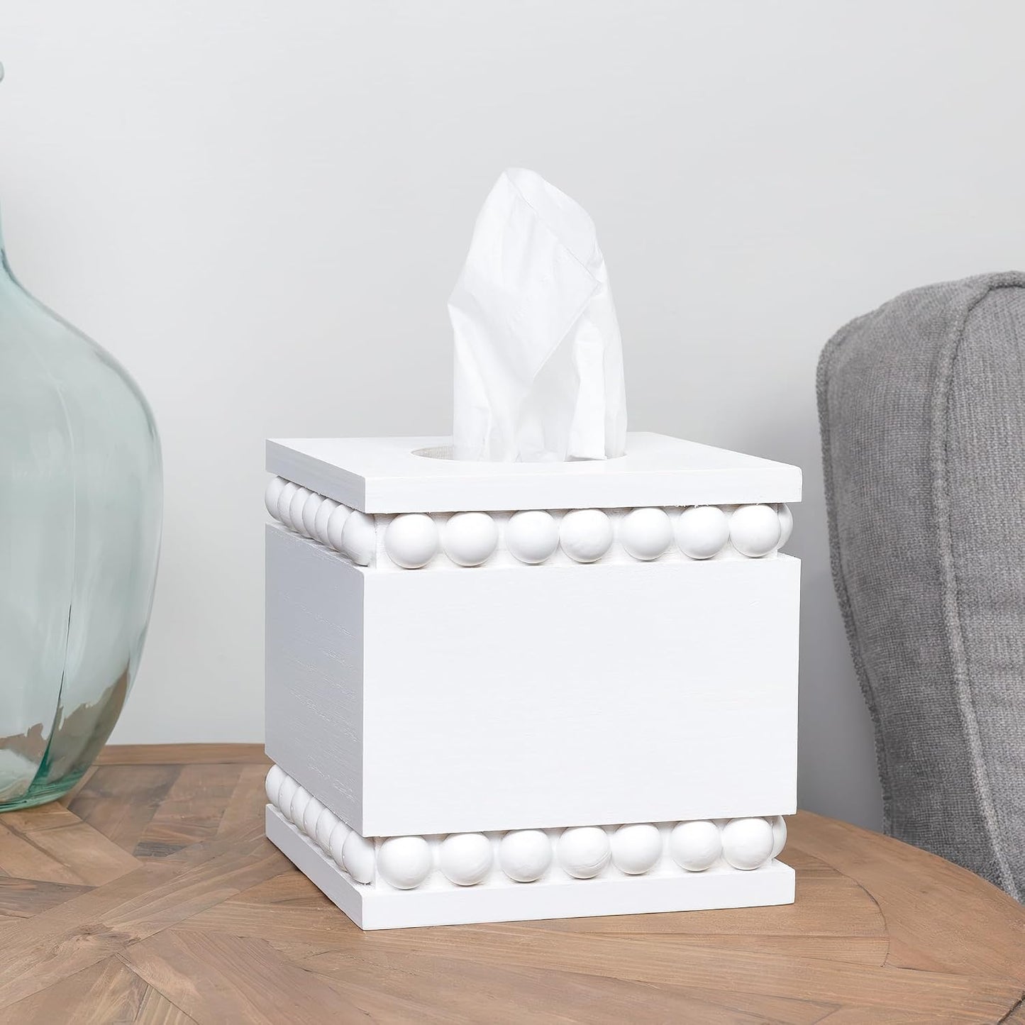 Rustic Farmhouse Wood Tissue Holder / Square / White