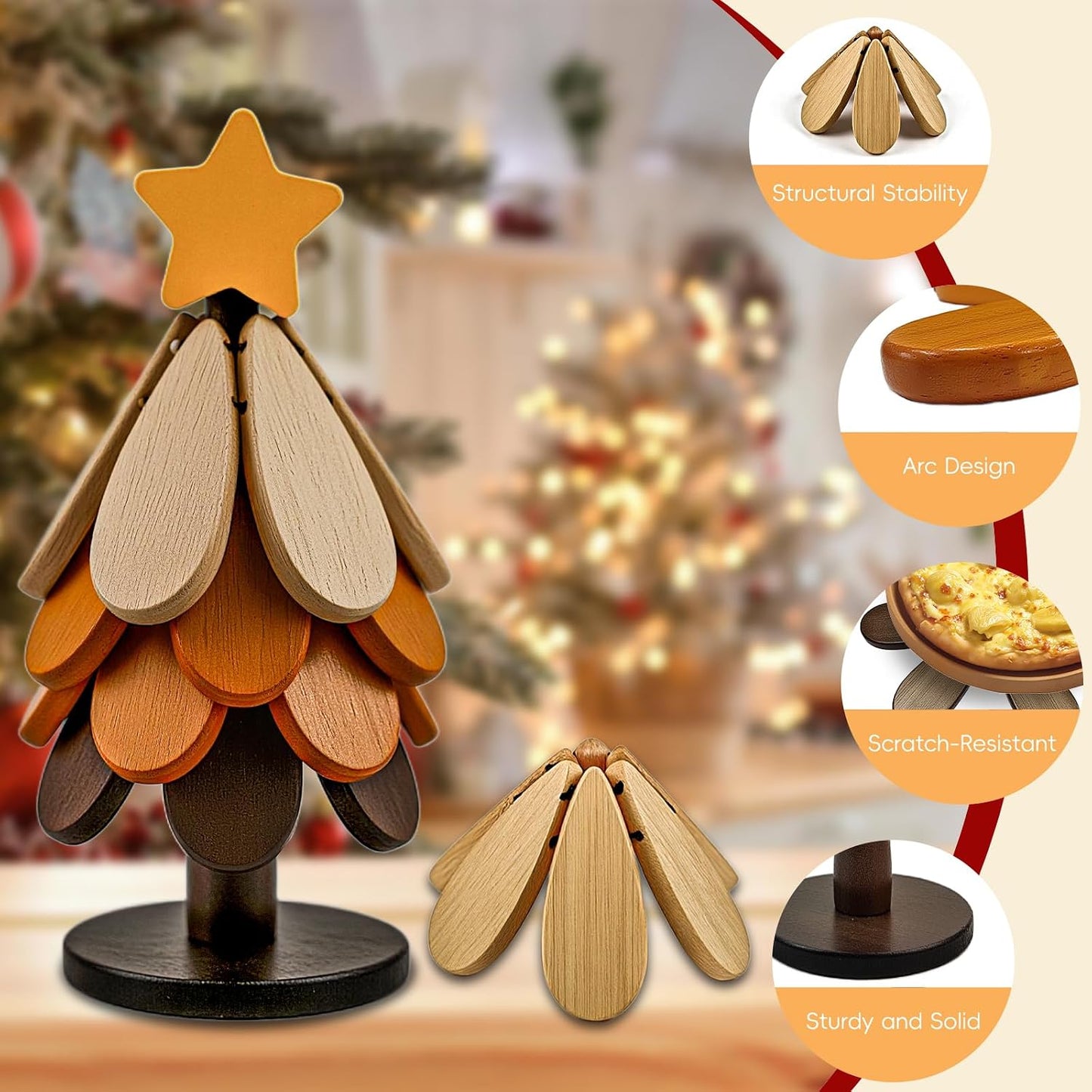 Wooden Trivet Tree Set / Star / Natural