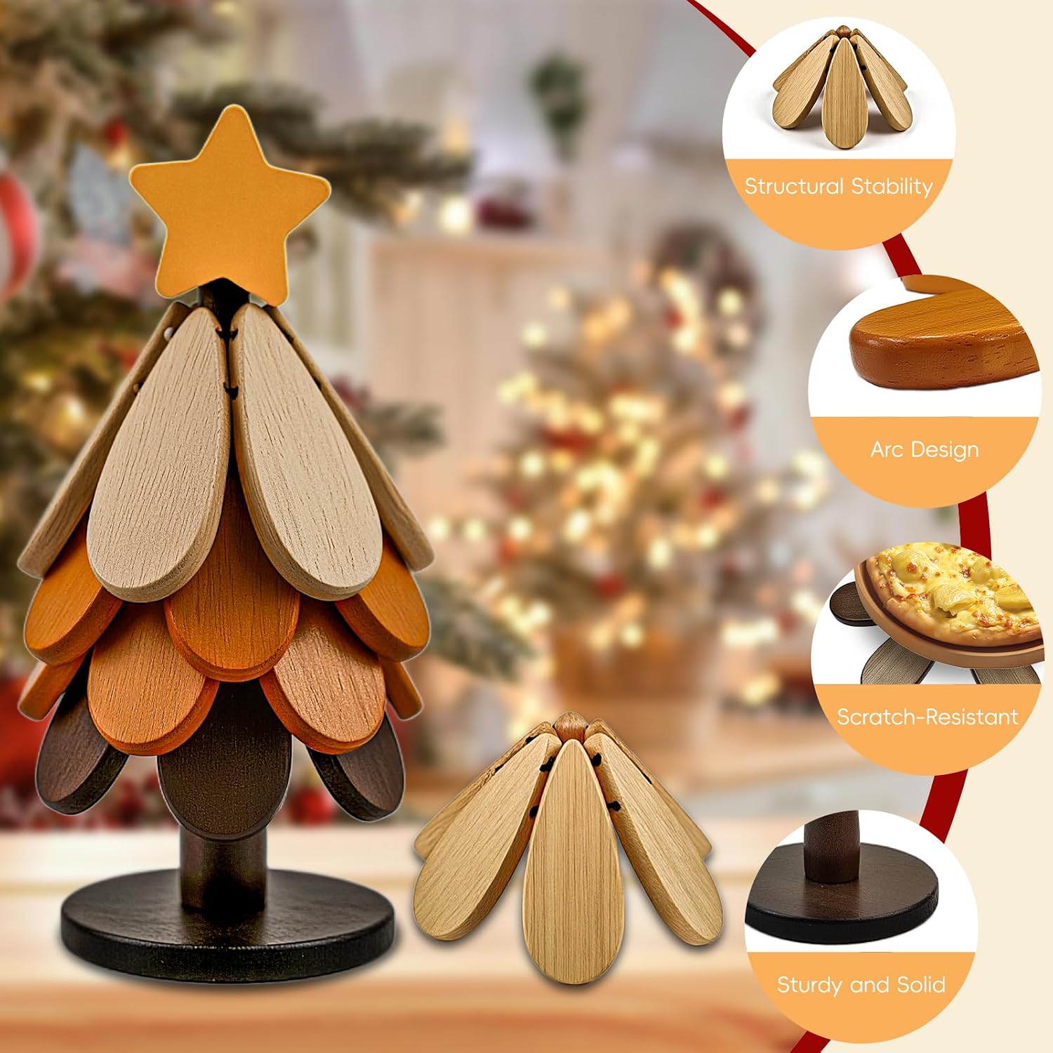 Wooden Trivet Tree Set / Star / Natural