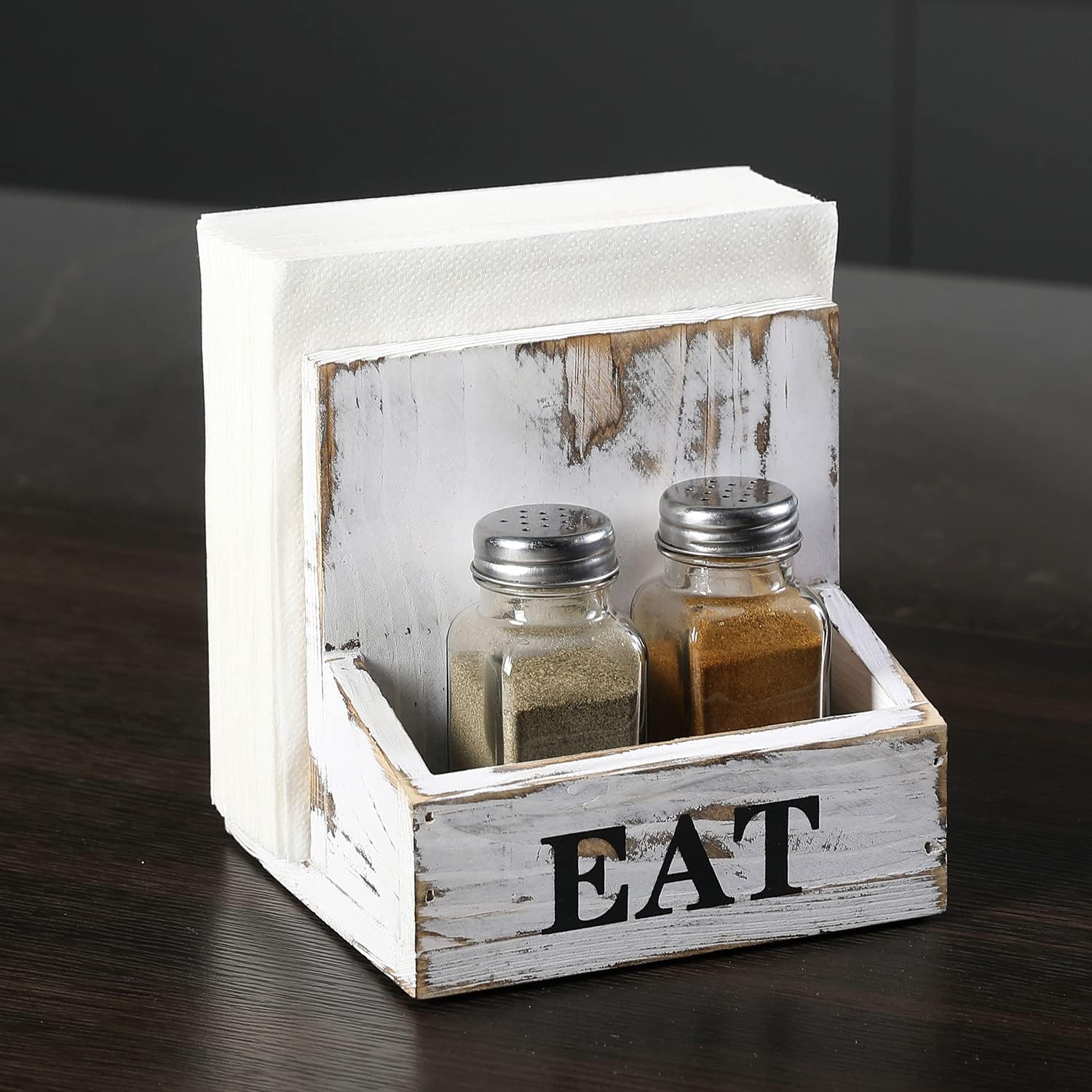 Wood Napkin Holder / Whitewashed / Black