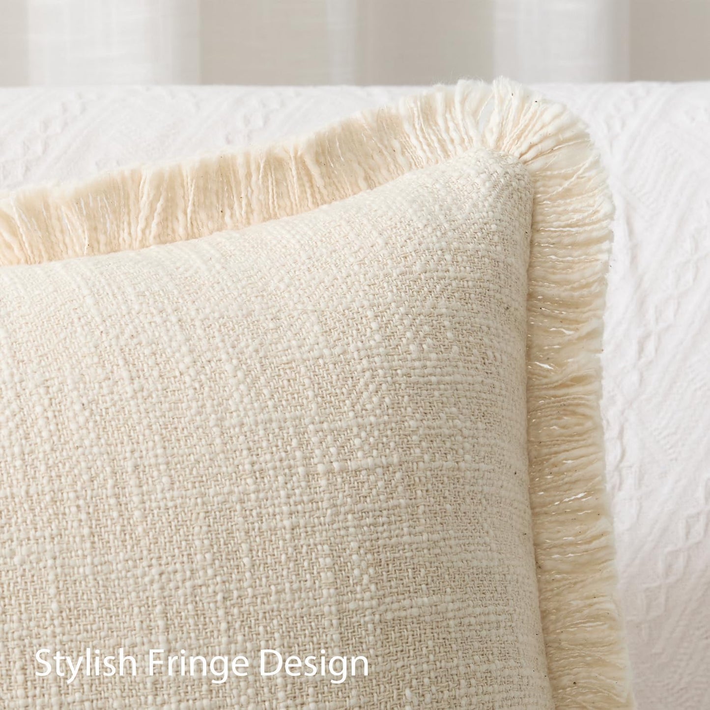 Kevin Textile Long Lumbar Pillow Cover Boho Fringe Decorative Rectangle Cushion / 36 x 14 / Beige