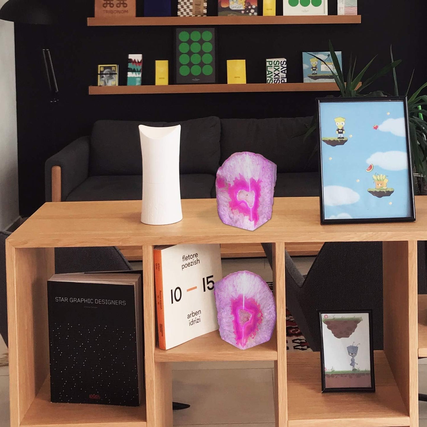 Brazilian Agate Geode Bookends 1 Pair 3-4 Lbs Unique Home Decor / Pink / 3-4LBS