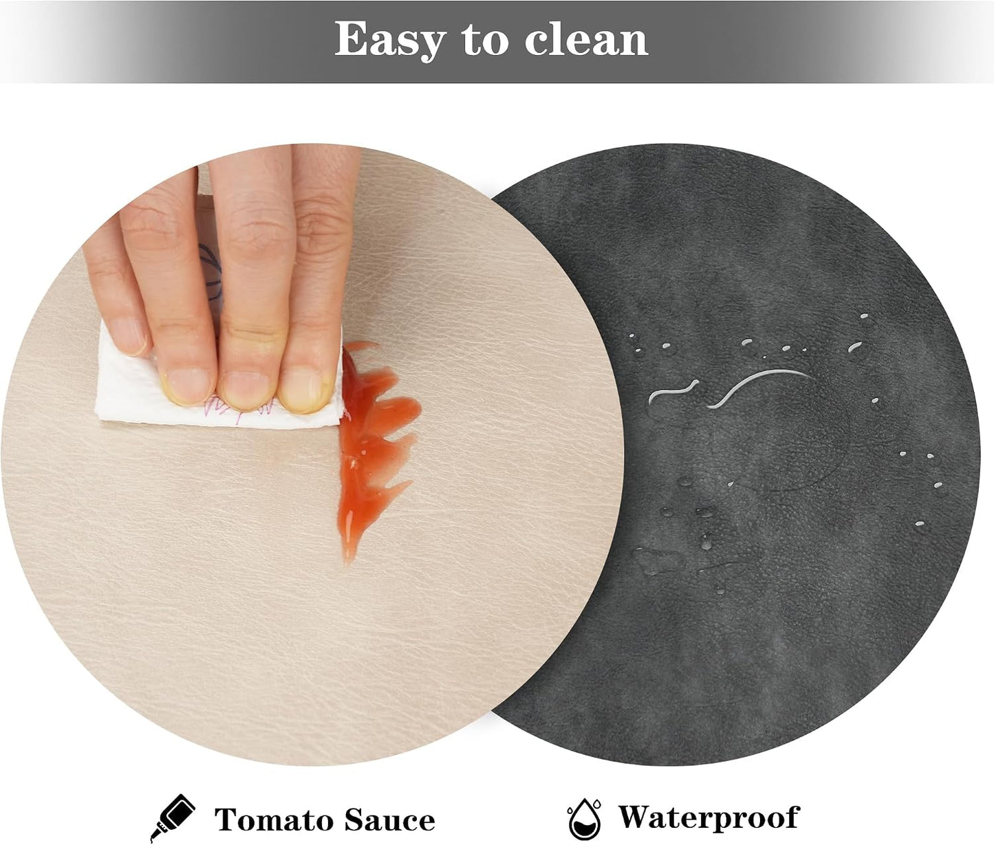 Round Placemats and Coasters Set of 8, Washable Reversible Faux Leather Placemats Cowhide Pattern Place Mats Wipeable