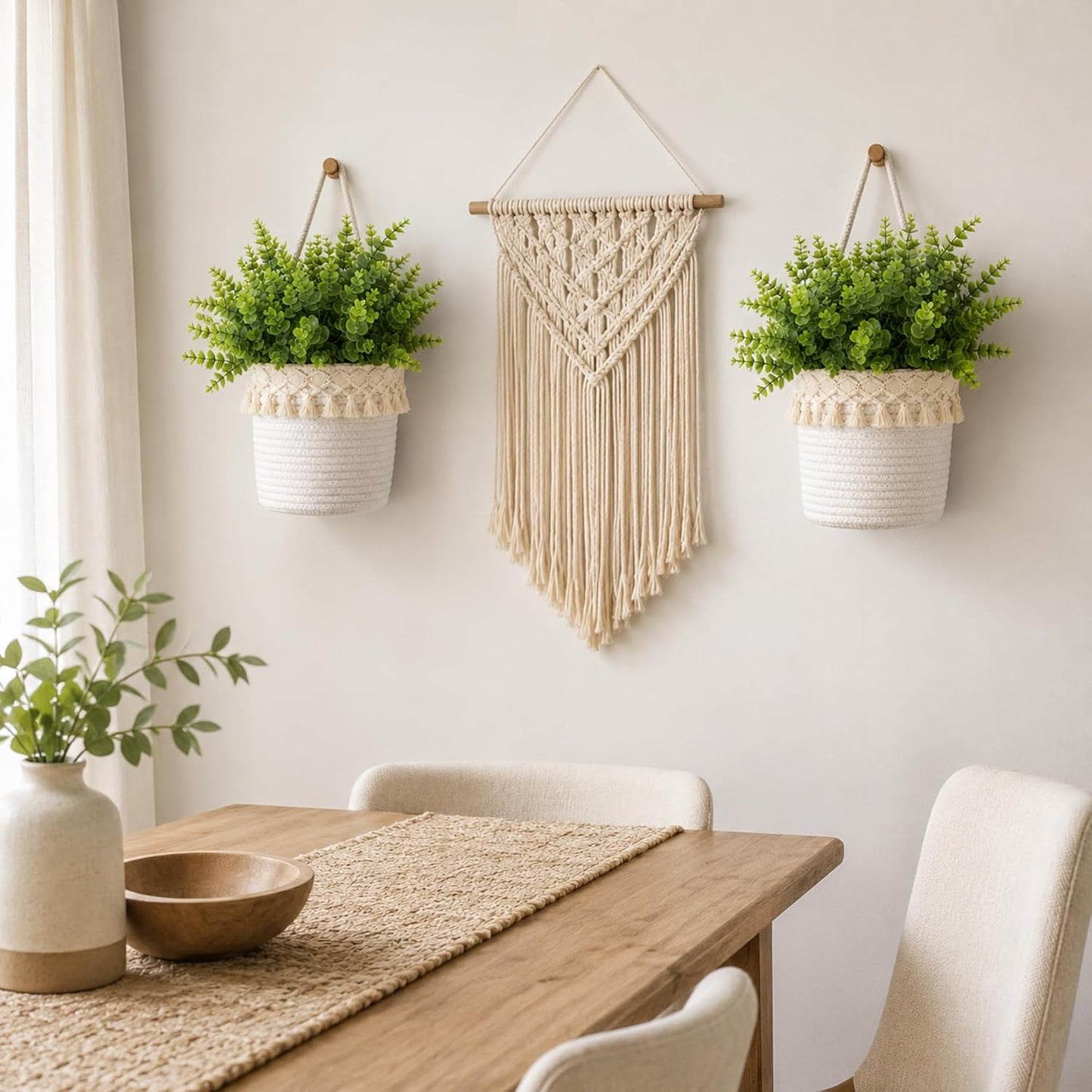 Boho Cotton Rope Woven Plant Holder / White / Set of 4
