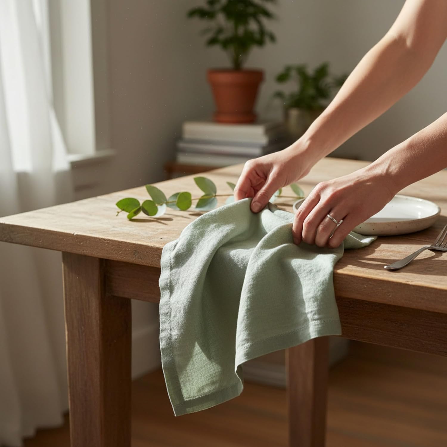 Hemstitched Linen Napkins – 20 Inch x 20 Inch – Stonewashed Pure Linen Cloth Dinner Napkins with Mitered Corners - 100%
