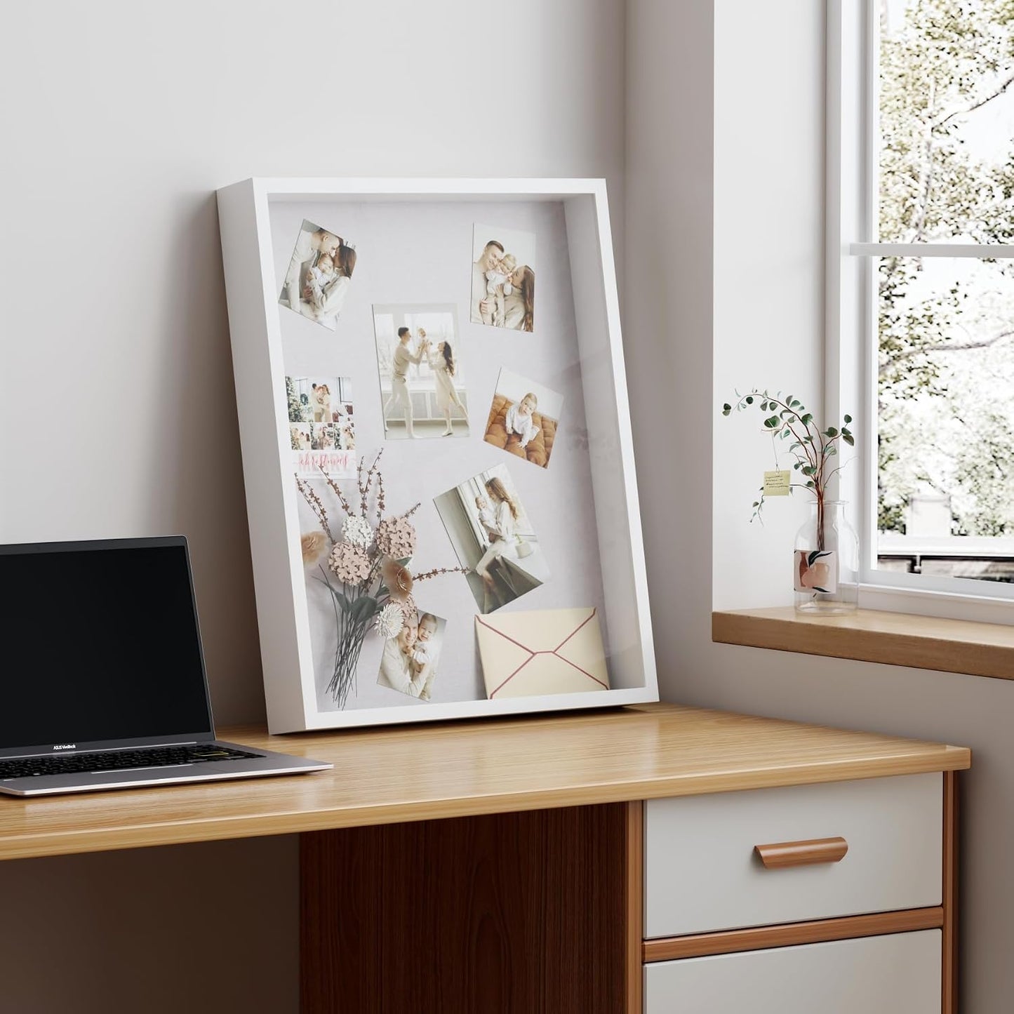 Muzilife 16x20 Large Shadow Box Wood Picture Frame, Tempered Glass, White | FSC-Certified MDF | Soft Acid-free Linen