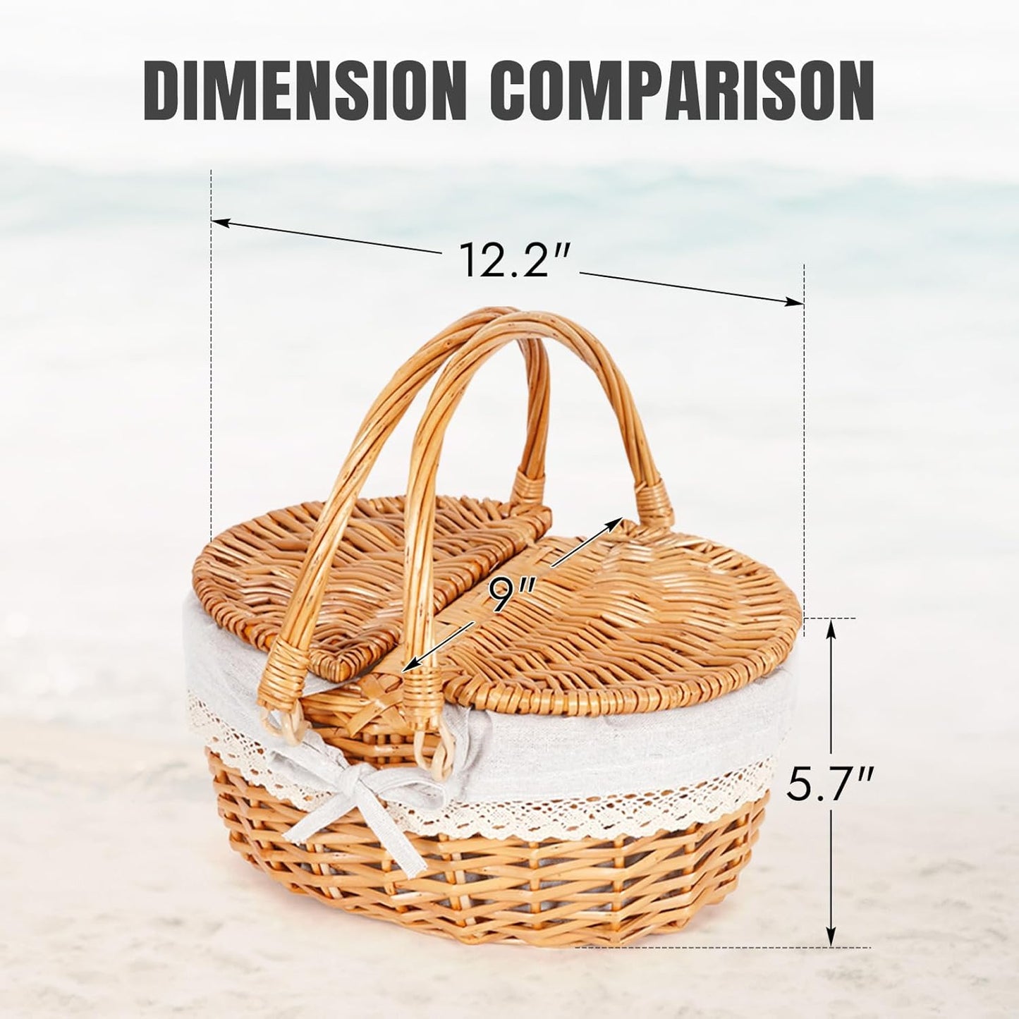 Wicker Basket / 12" Picnic Basket / Small / Solid