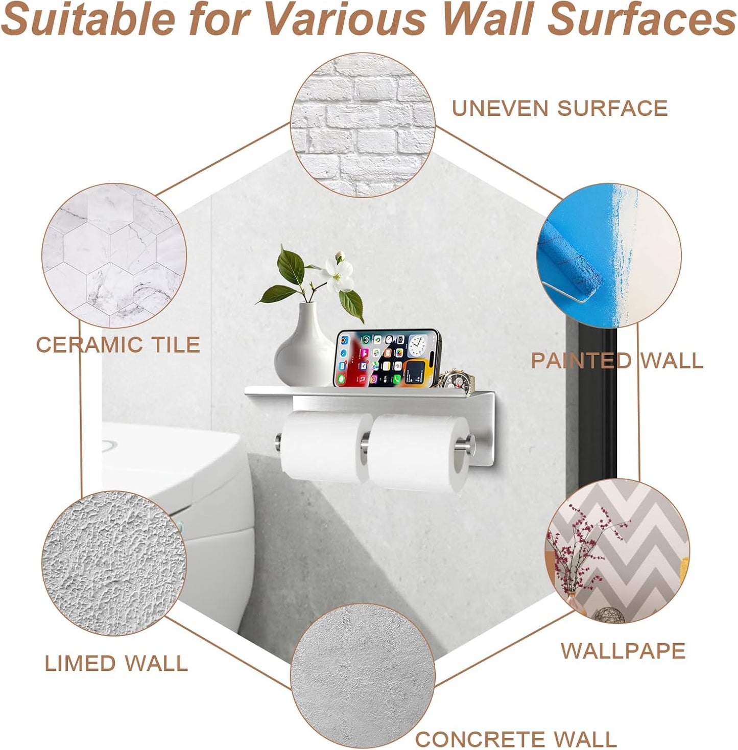 Toilet Paper Holder Wall Mount with Shelf Bjiotun Stainless Steel Toilet Paper Storage Tissue Roll Holder for Bathroom