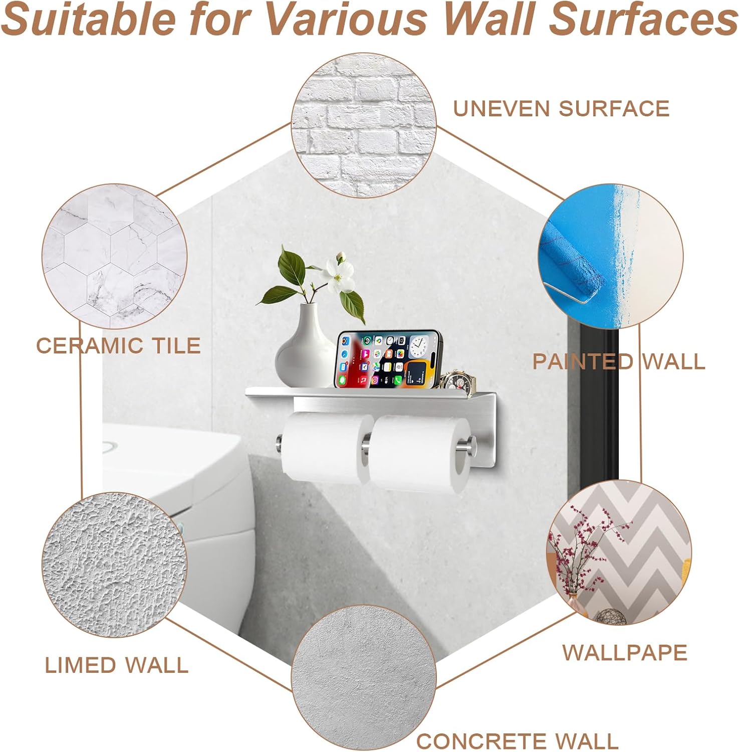 Toilet Paper Holder Wall Mount with Shelf Bjiotun Stainless Steel Toilet Paper Storage Tissue Roll Holder for Bathroom