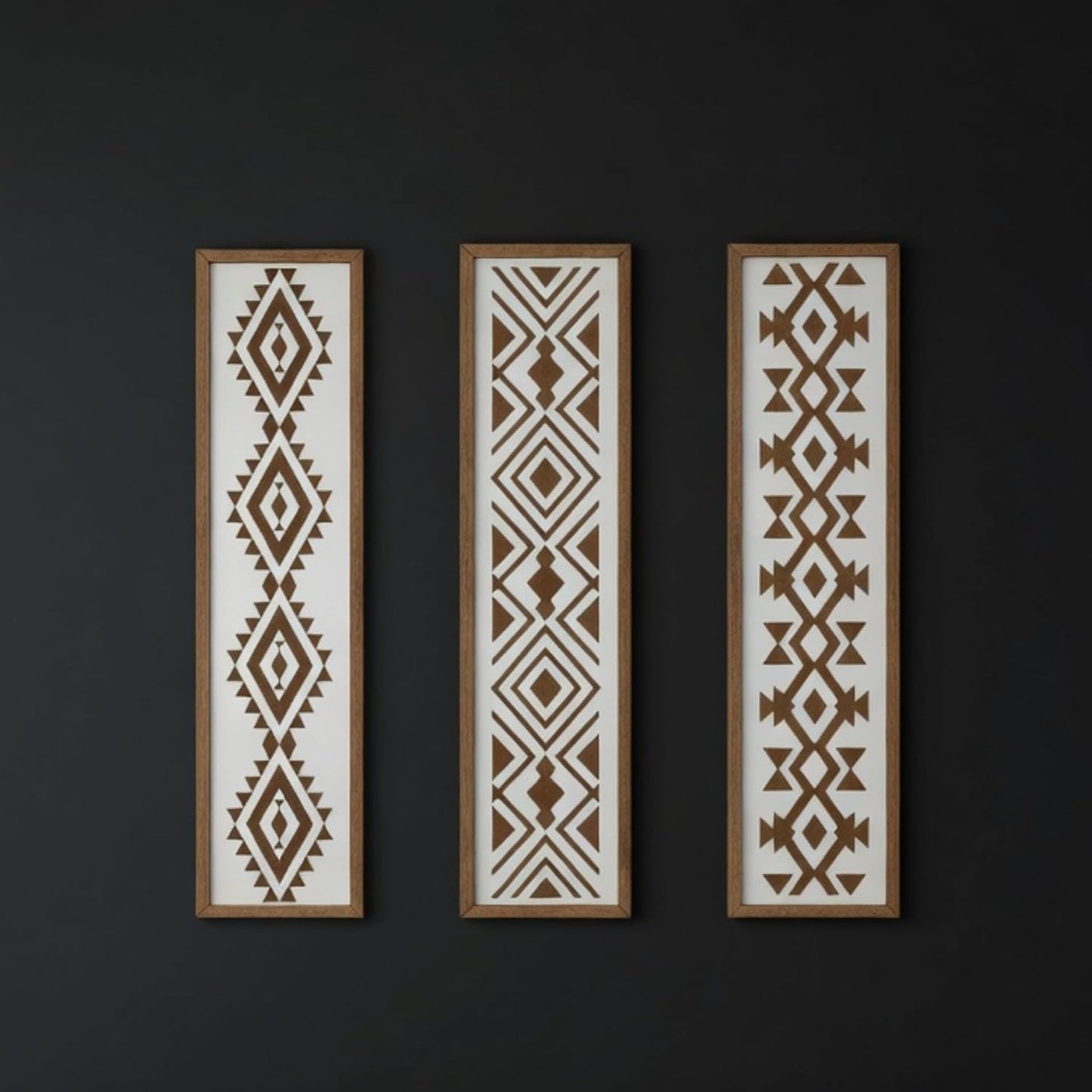 Minimalist Aztec Wood Wall Decor Geometric Scandinavian Boho Hanging Panels / Set of 3